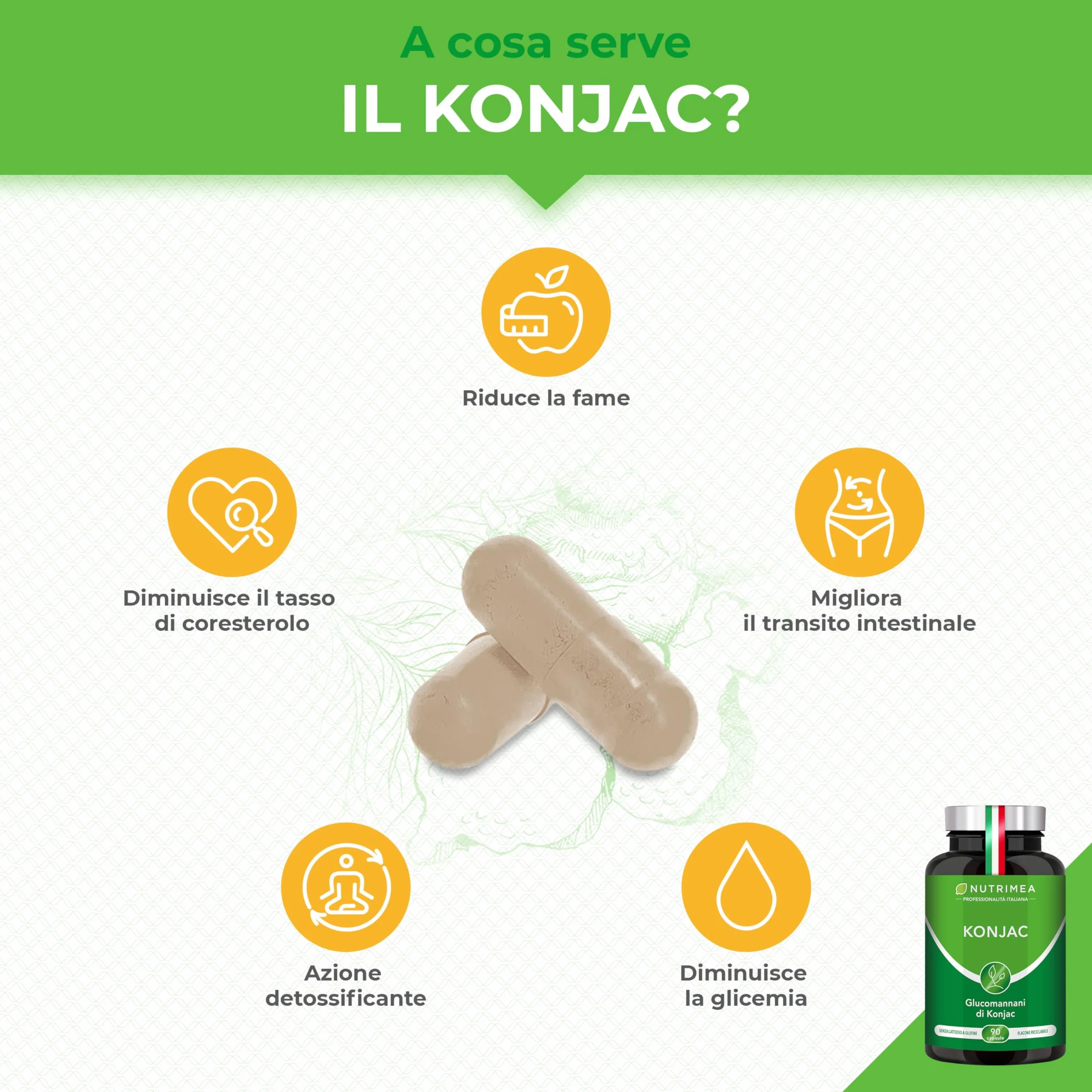 Konjac Puro 95% Glucomannani 90 Capsule Vegane Nutrimea Benessere Detox