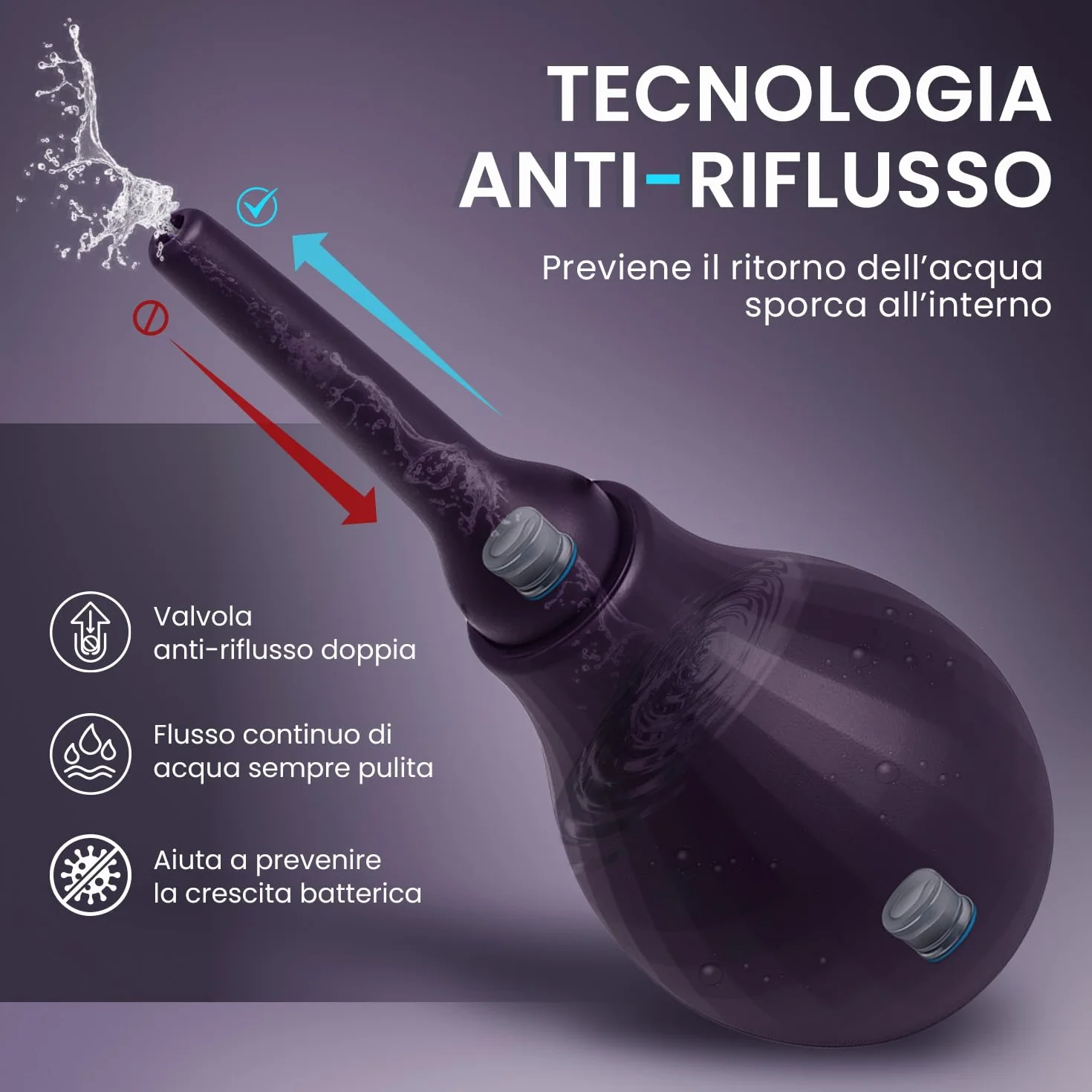 AQUASENS Boltex Medical Enema Bulb 290 ml Clistere a Bulbo Antiriflusso Silicone Medico Valvole Doppie