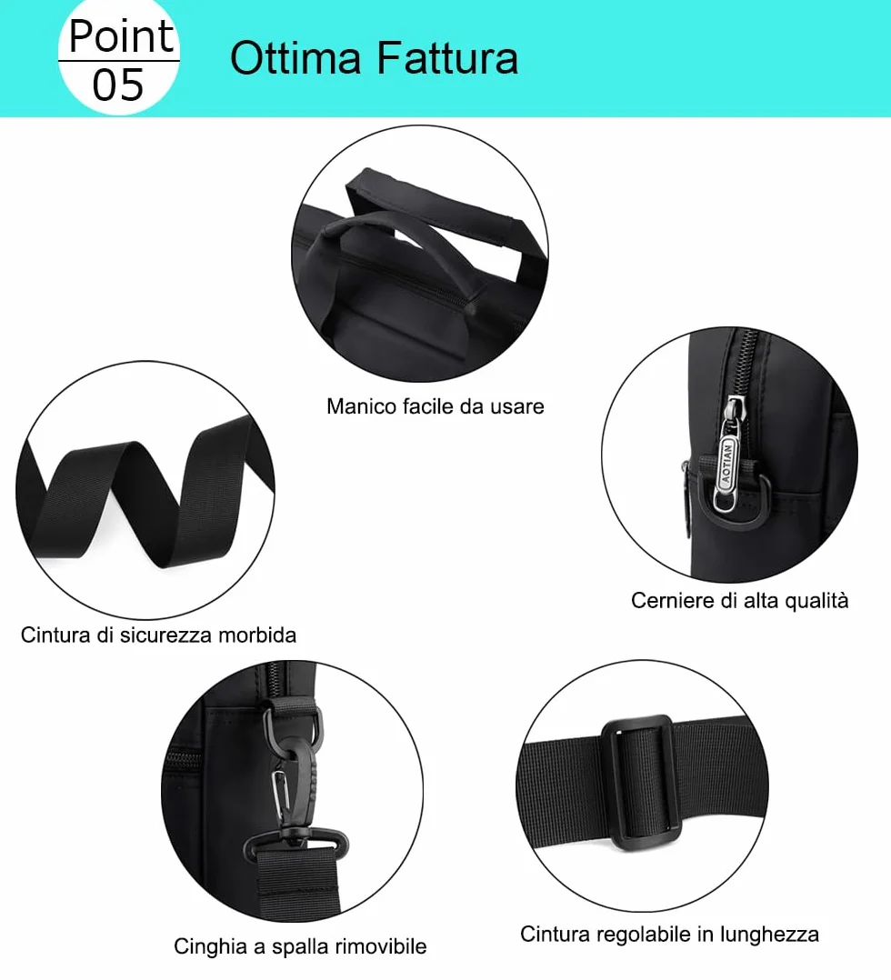 zhongningyifeng Borsa per computer portatile da 14 pollici, borsa sottile per computer da uomo e donna, borsa a tracolla leggera per ufficio, lavoro e lavoro, Nero