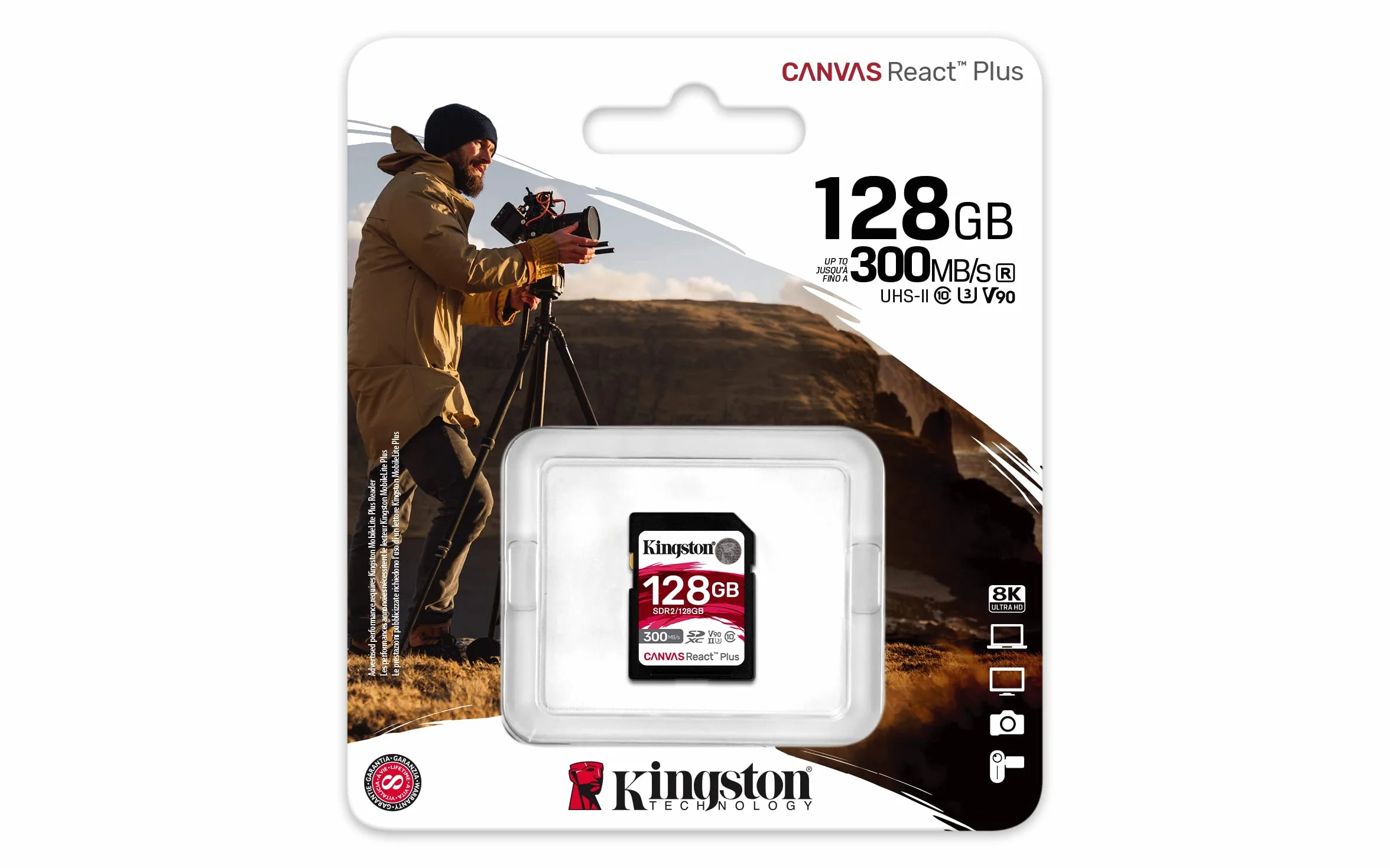Kingston Scheda di memoria SDXC Canvas React Plus da 128 GB UHS-II 300R/260 W U3 V90 per Full HD/4K/8K - SDR2/128 GB
