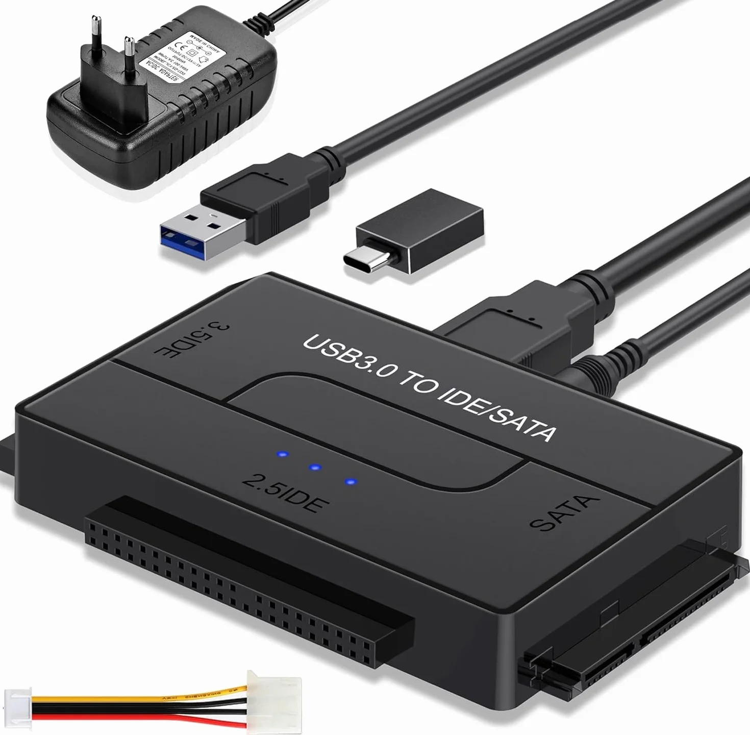 Adattatore USB 3.0 a IDE/SATA 12V per HDD SSD 2.5/3.5 pollici, supporta 6 TB