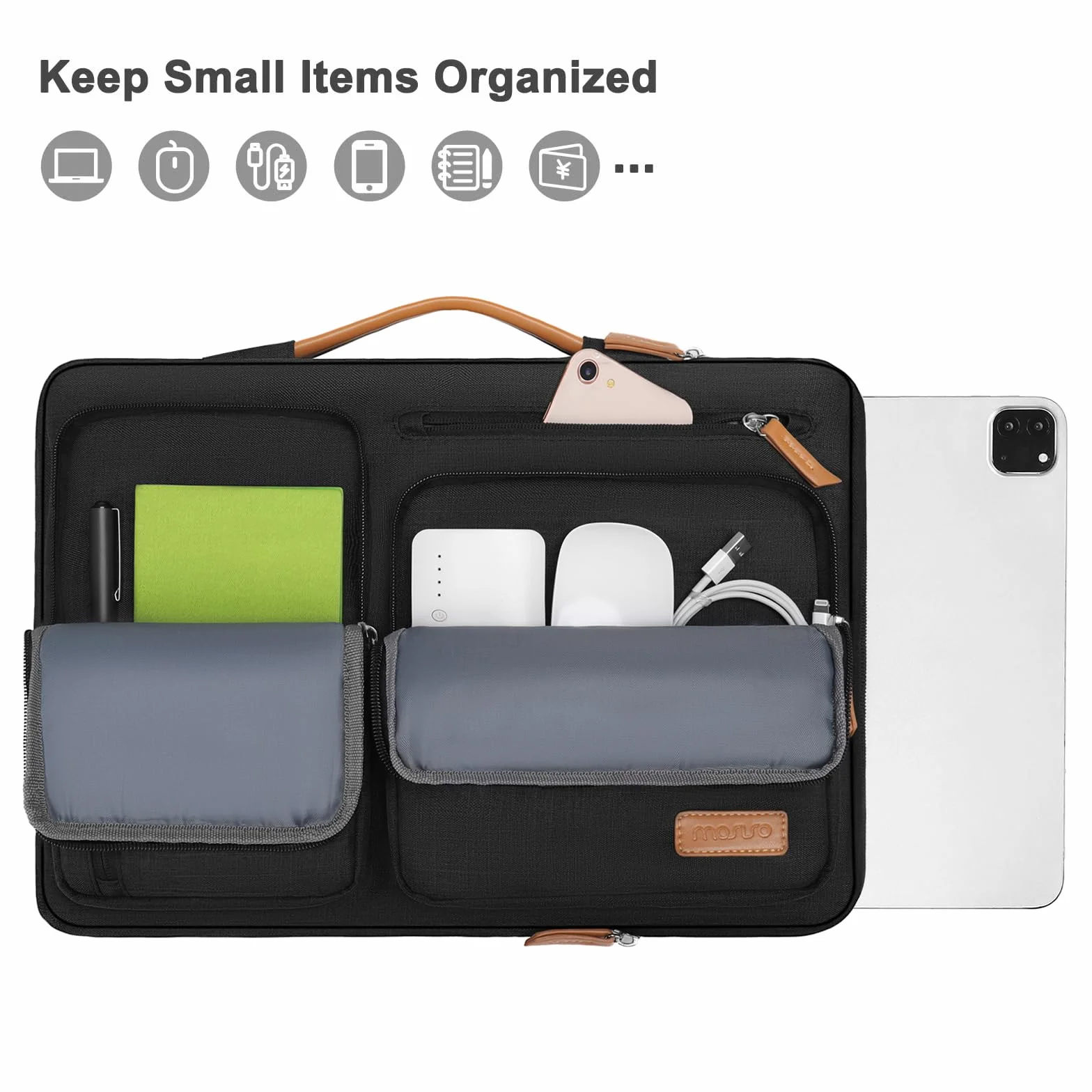 MOSISO 9-11 Pollici Custodia Tablet per iPad A16 2025, iPad Air 11 Pollici M3 M2, iPad Pro 11 M4, iPad 10/9/8/7th, Galaxy Tab A9+/S9/S8/Plus 11, Lato Aperto Borsa con 4 Tasche con Zip, Nero