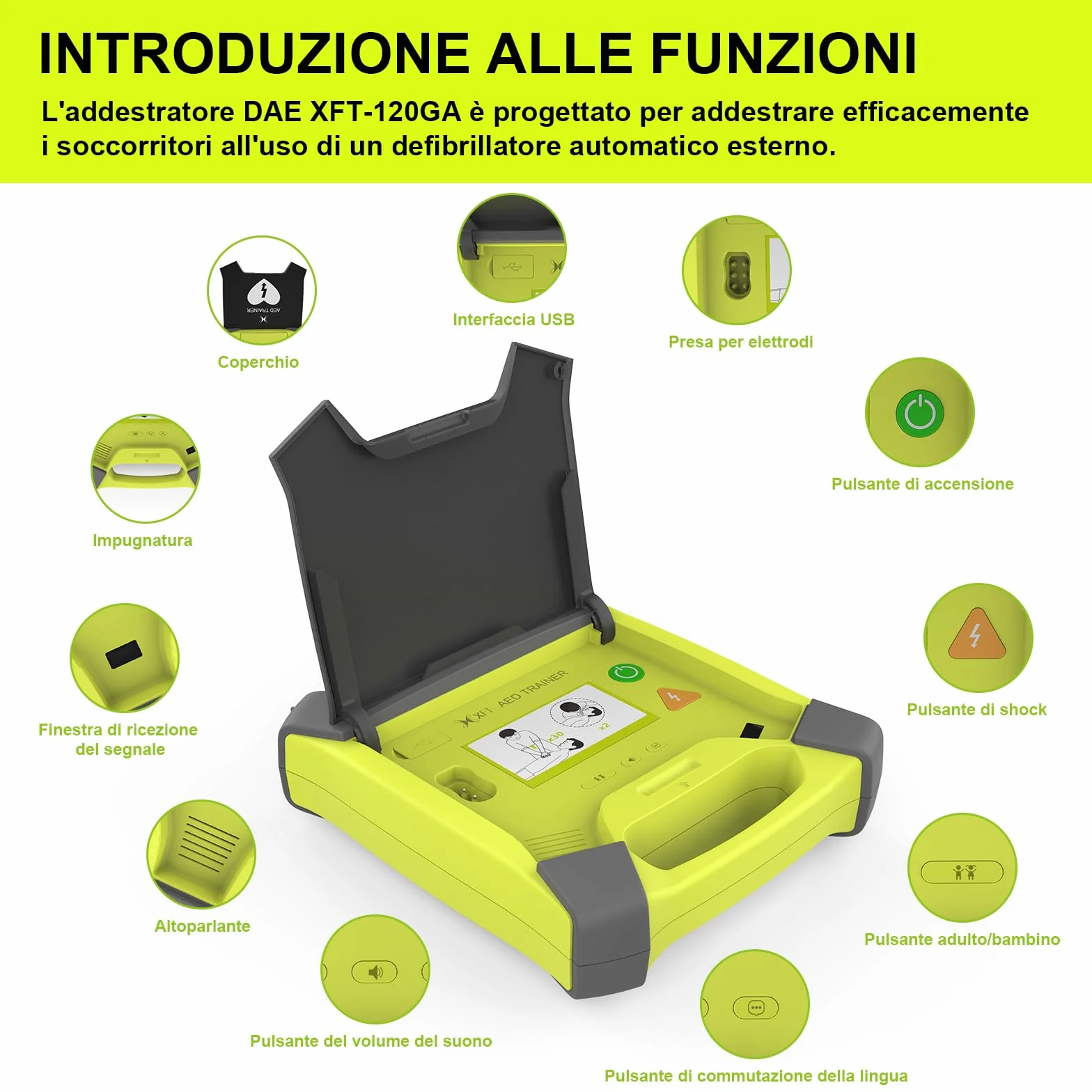 DEA XFT 120GA AED Trainer Defibrillatore Simulatore Formativo 8 Scenari Attrezzatura Allenamento Primo Soccorso