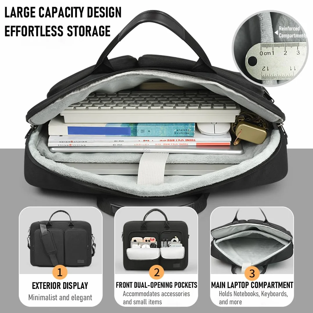 Borsa Porta PC, Custodia PC 16 Pollici Impermeabile, Borsa Tracolla Laptop con Tracolla e Maniglia, 360° Protezione Custodia Computer Compatibile con Macbook Pro 16 M4 M3 M2 M1, Nero