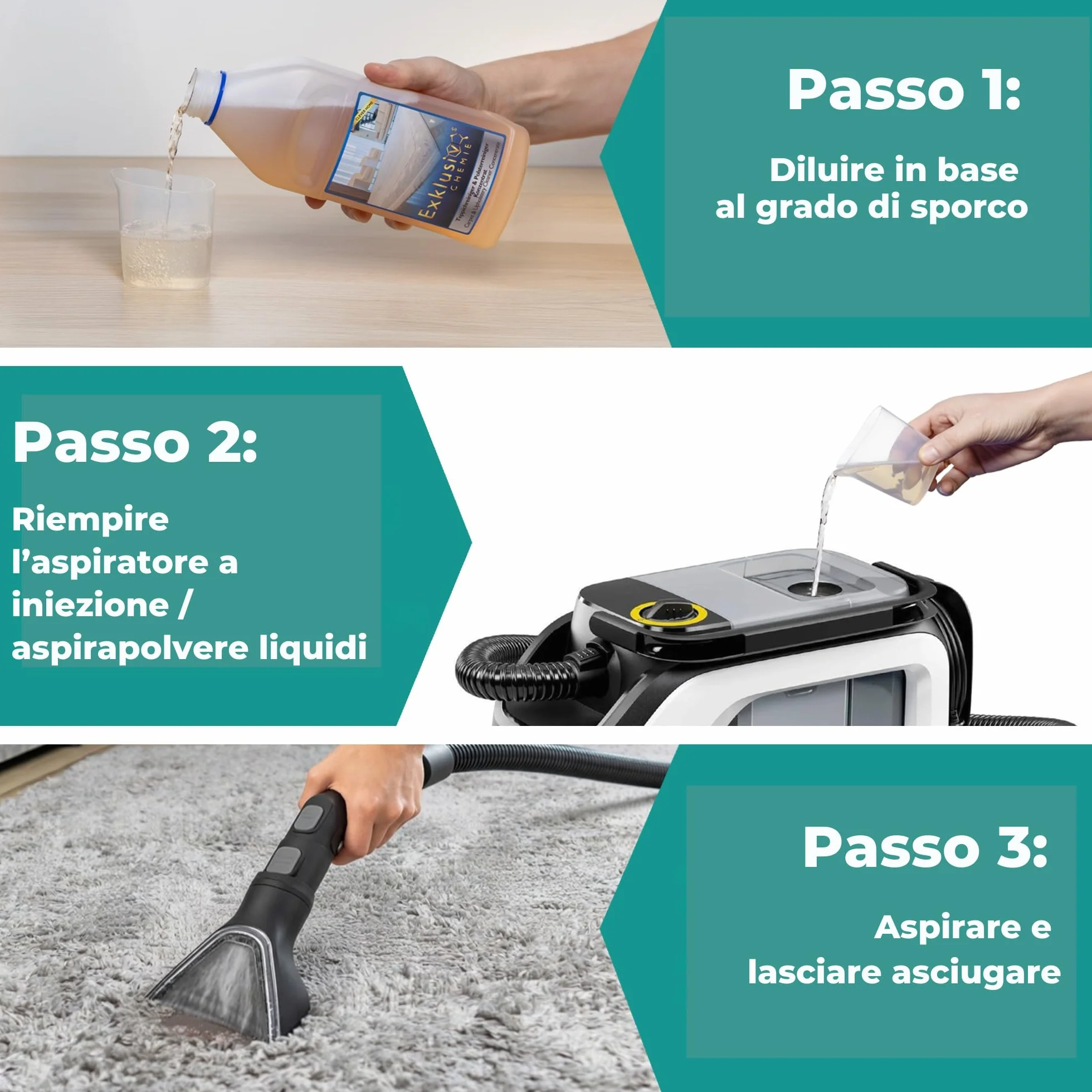 Exklusiv Chemie Detergente concentrato per tappeti 1L per aspirapolvere lavanti