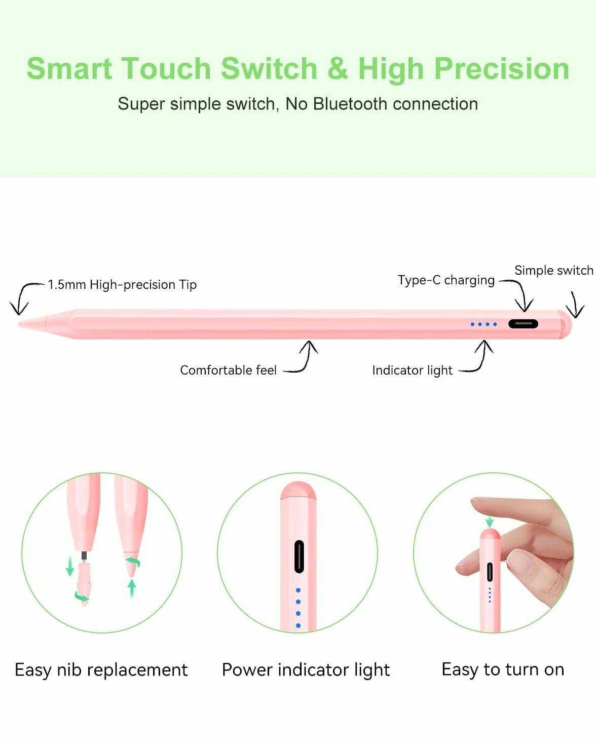 DAORANGE Penna per Tablet Touch Screen, Universale Stylus Pen Penna ad Alta Sensibilità per Android Tablet Compatibile con iPad, per Samsung, per Huawei, per XiaoMi, per Redmi, Smartphone (Rosa)