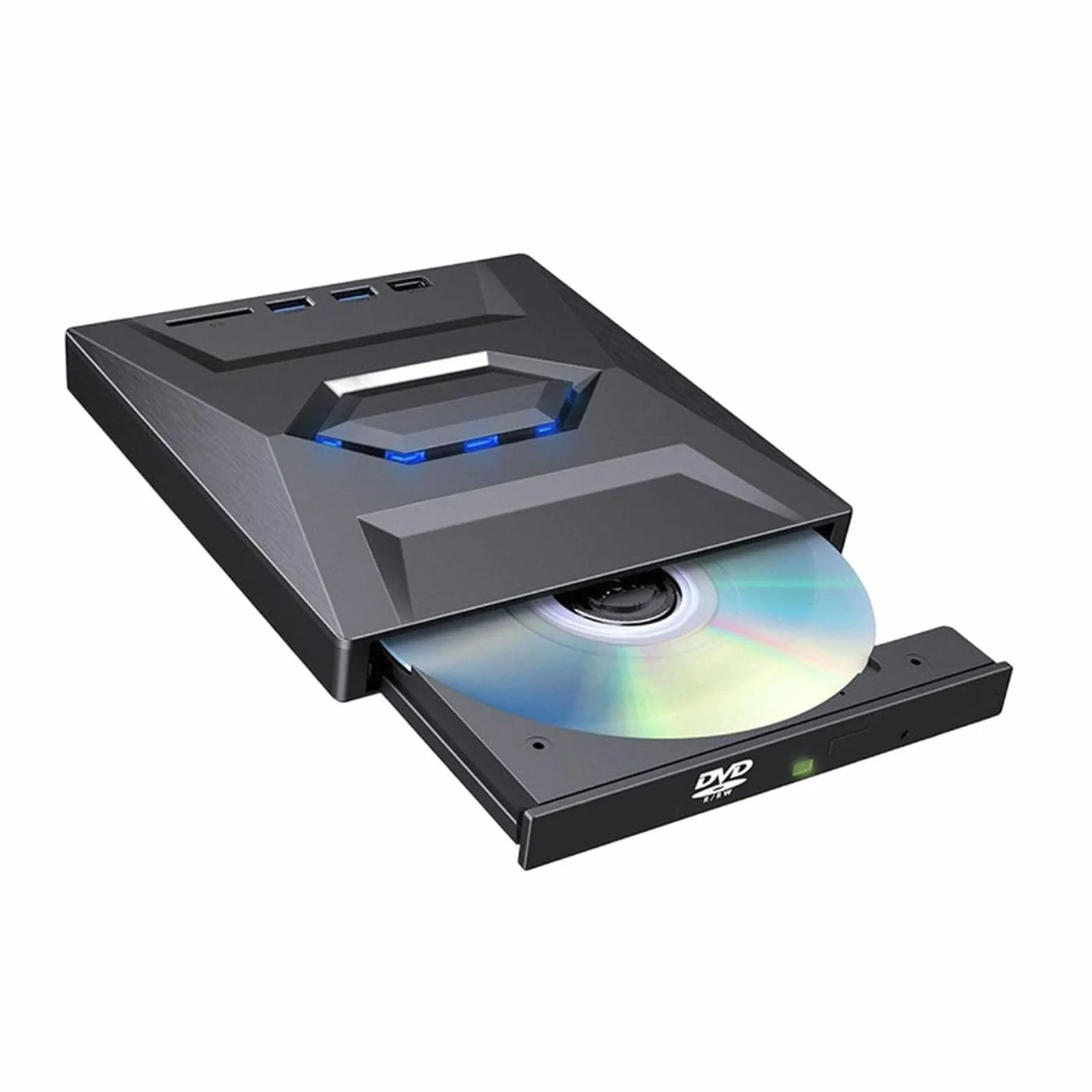 7-in-1 Unità Blu Ray Esterna, USB 3.0/Type-C Portatile BD/DVD/CD Masterizzatore Lettore Scrittore con Hub USB Lettore Schede SD/TF, Unità Ottica Blu-ray 6X per Laptop PC Desktop (Nero)