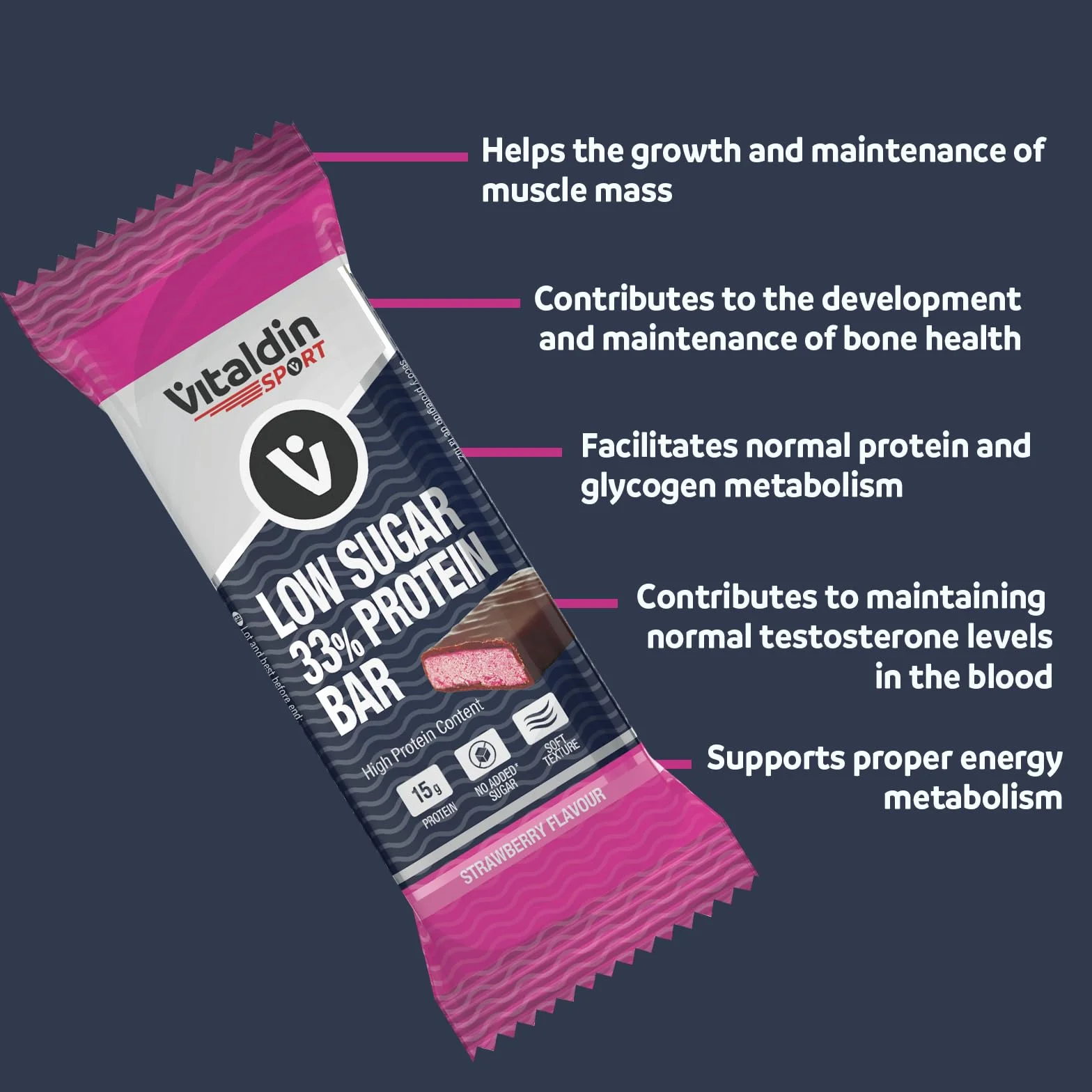 VITALDIN SPORT Low Sugar 33% Protein Bar Fragola 12x45g Barrette Proteiche Vegane
