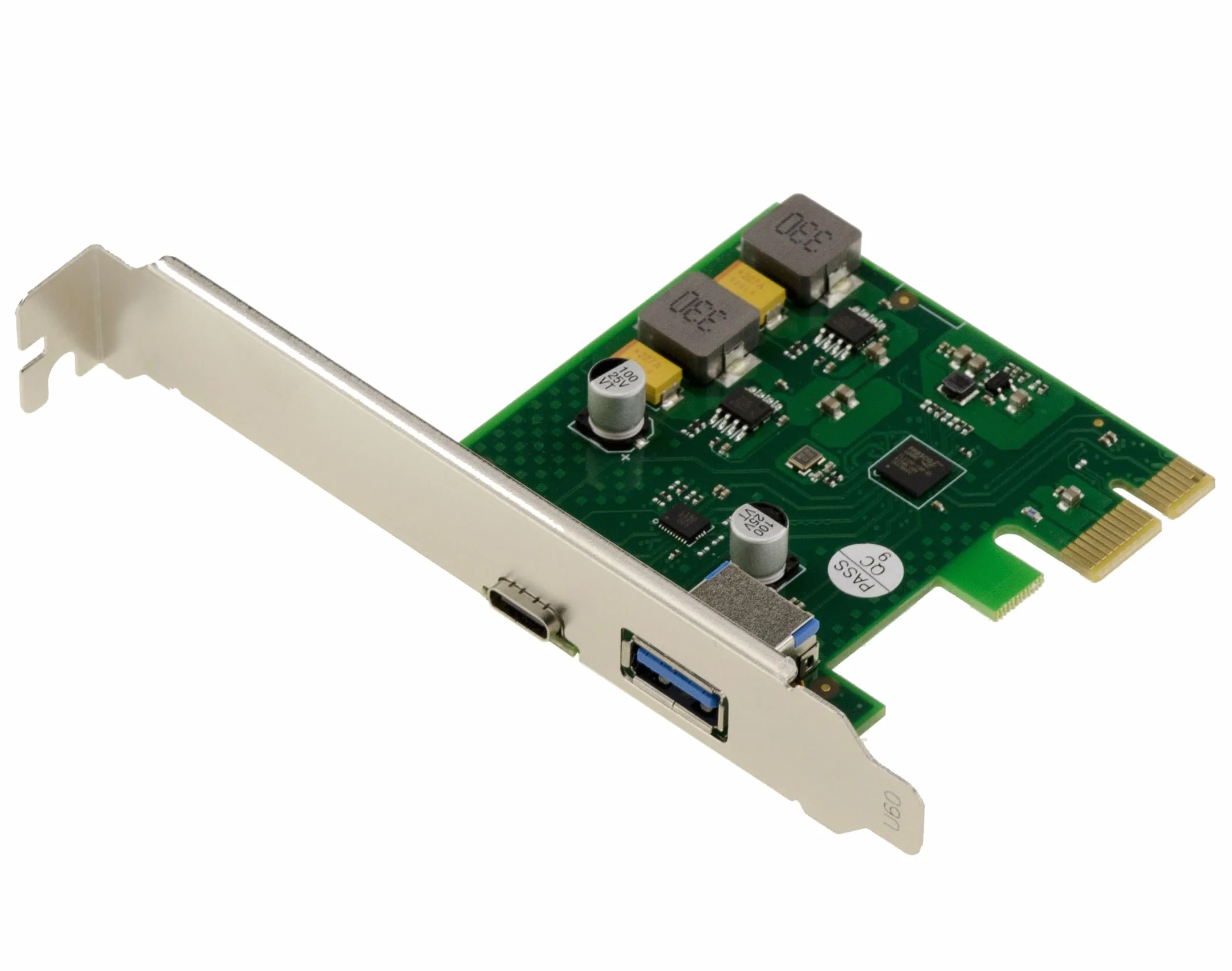 KALEA-INFORMATIQUE Scheda controller PCIe x1 2 porte USB 3.0 5G tipo A e C, autoalimentata, uscita 5V 3A per porta, supporto UASP, chipset Fresco Logic FL1100