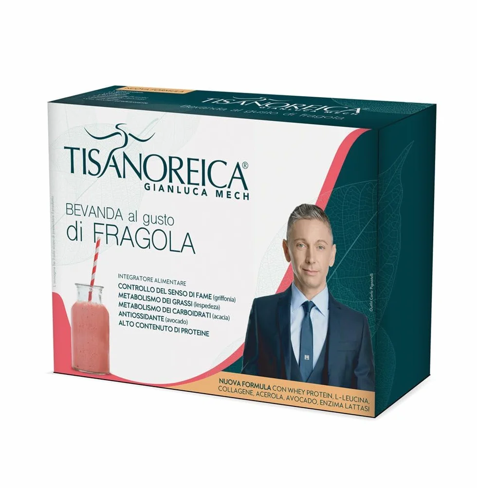 Gianluca Mech Tisanoreica Bevanda Proteica al Gusto di Fragola, 4 x 28g, Integratore Alimentare Keto, 337kcal per 100g