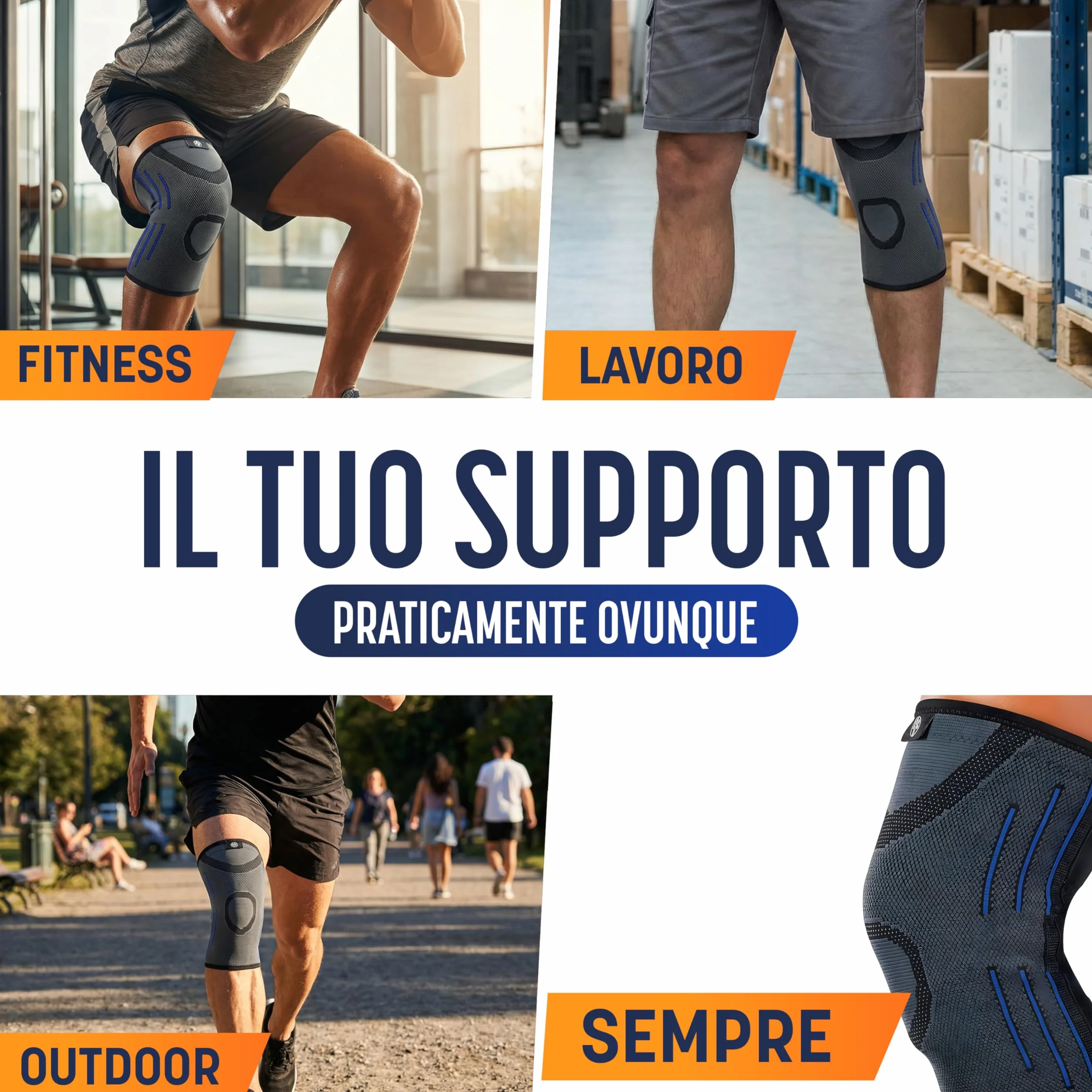 Ginocchiera Compressione Sportiva Uomo Donna con Doppia Fascia Silicone - Tutore Ginocchio Elastico per Corsa, Running, Palestra (S)
