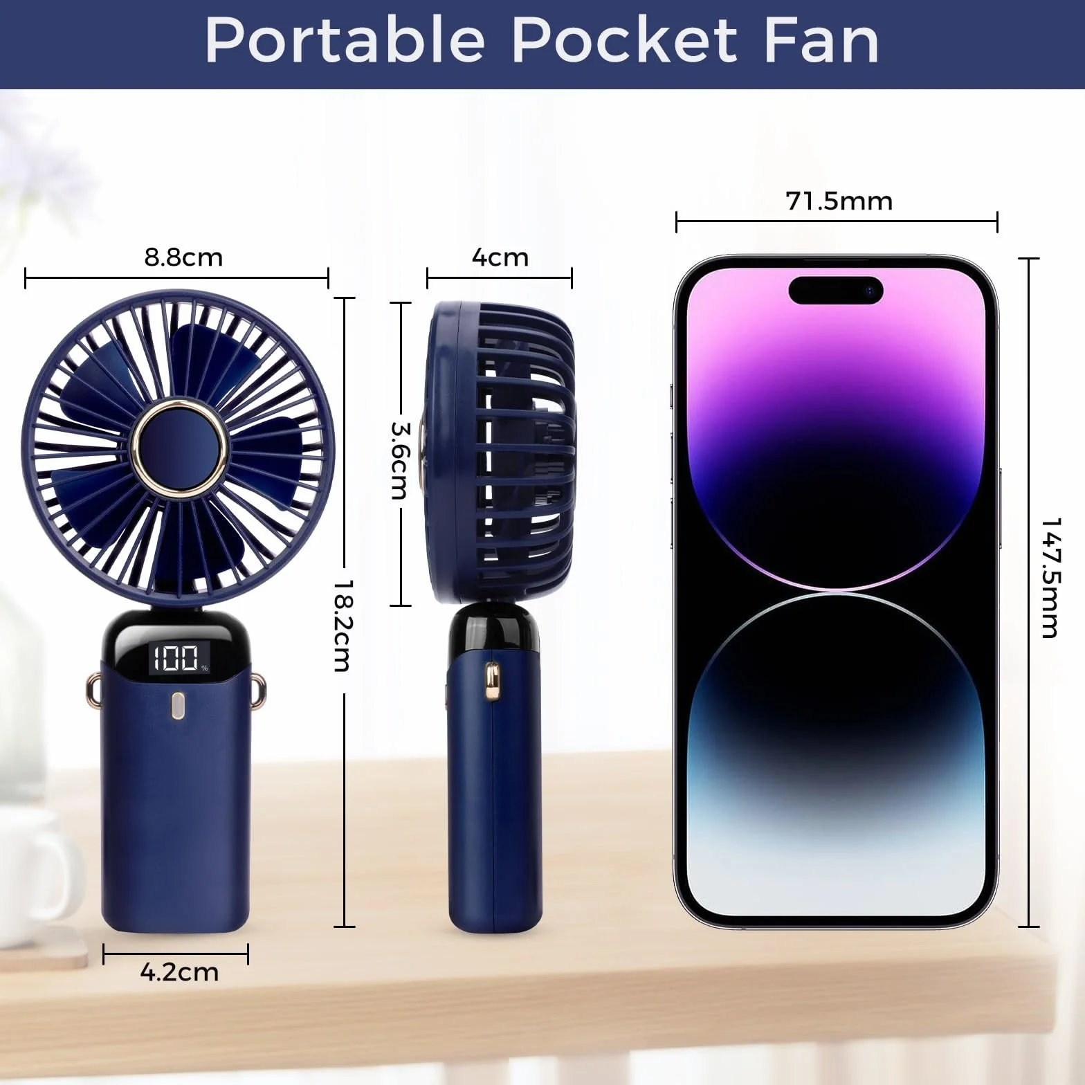 BOSONER Mini ventilatore portatile portatile ricaricabile con 5 velocità, piccolo ventilatore portatile da 4000 mAh a batteria, ventilatore personale silenzioso da viaggio per bambini, donne, uomini