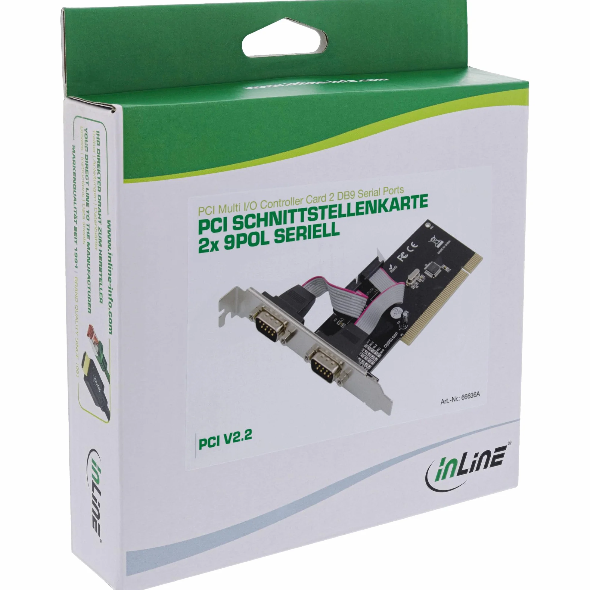 InLine® Scheda di interfaccia PCI seriale 2 X 9 poli, RS232, CH351Q, alta velocità di trasmissione, compatibile con Windows e Linux, facile installazione 6636A