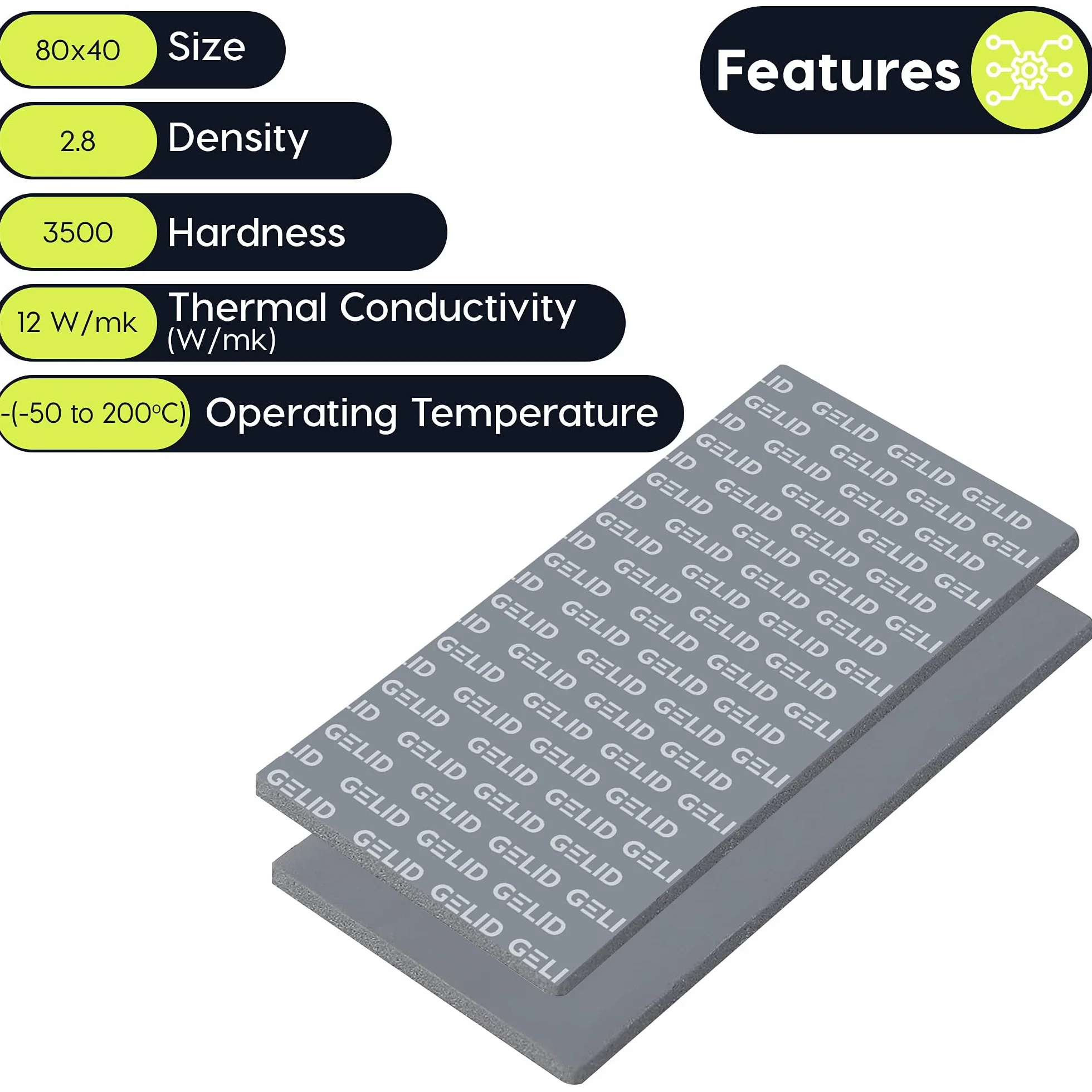 GELID SOLUTIONS GP-Extreme - Pad Termico 80x40x1.0mm. Eccellente Conduzione del Calore, Riempitivo Ideale. Conducibilità Termica di Facile Installazione 12W