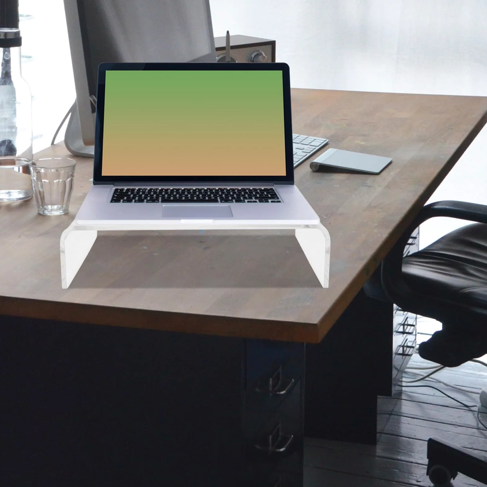 HOMSFOU Supporto per Monitor in Acrilico Trasparente per Computer da Scrivania Aumento Altezza Display e Spazio per Tastiera e Mouse