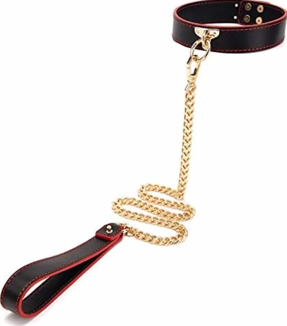 Collare con catena d'oro e bordo rosso frustino nero per mostrare il vostro gusto nobile