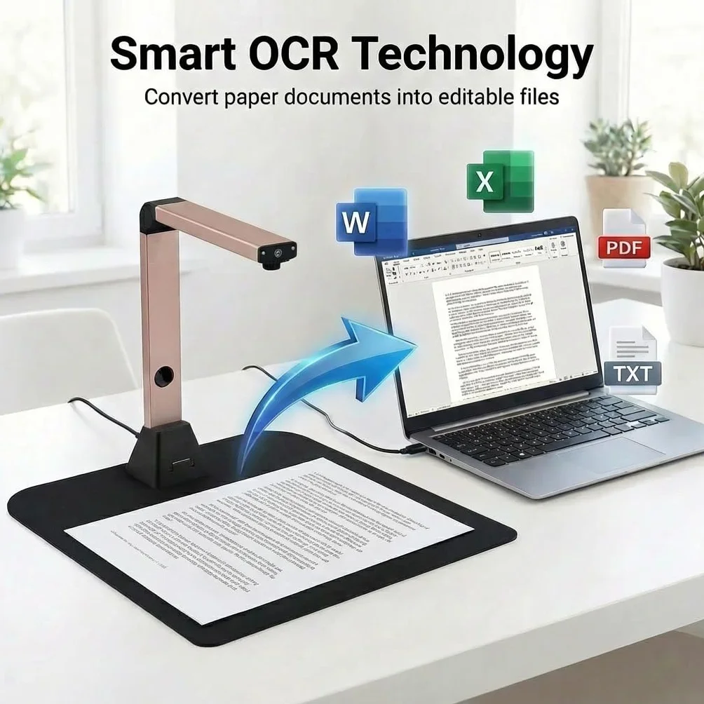 Scanner Documenti Portatile A3 13MP Alta Definizione Scansione Multi-Formato con OCR 130 Lingue USB per Casa Ufficio