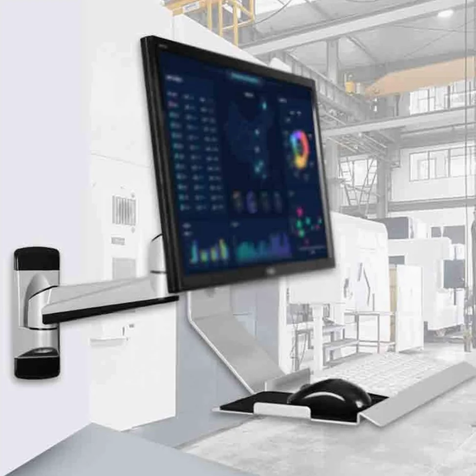 Supporto per monitor Swivel Head Silver Monitor Stand with Plain Keyboard Tray Non-Foldable Single Screen Supporto per monitor da scrivania