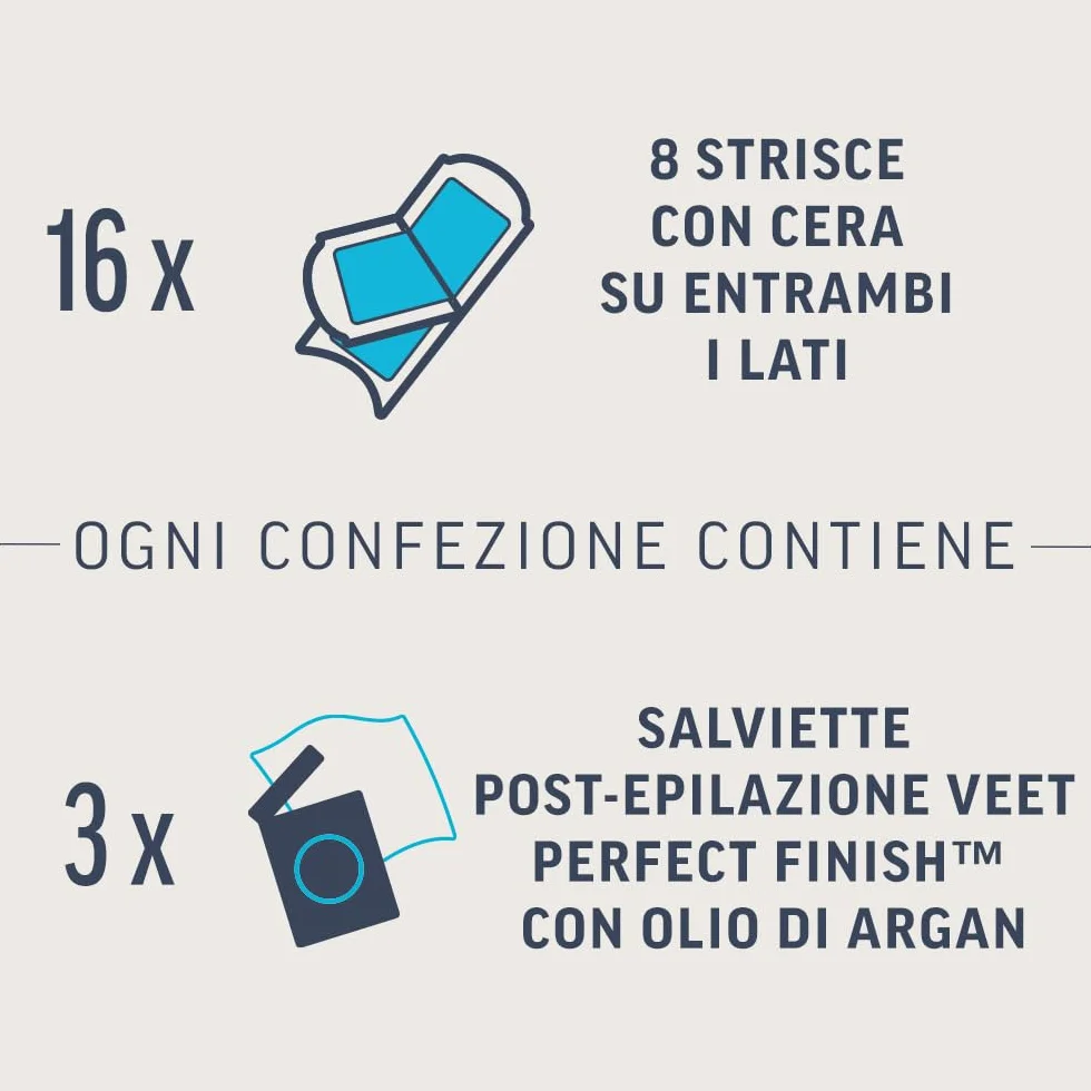 Veet Expert Strisce Depilatorie Ascelle e Zona Bikini, Ceretta Pelli Sensibili con Olio di Mandorla, 3x16 Strisce + 9 Salviette