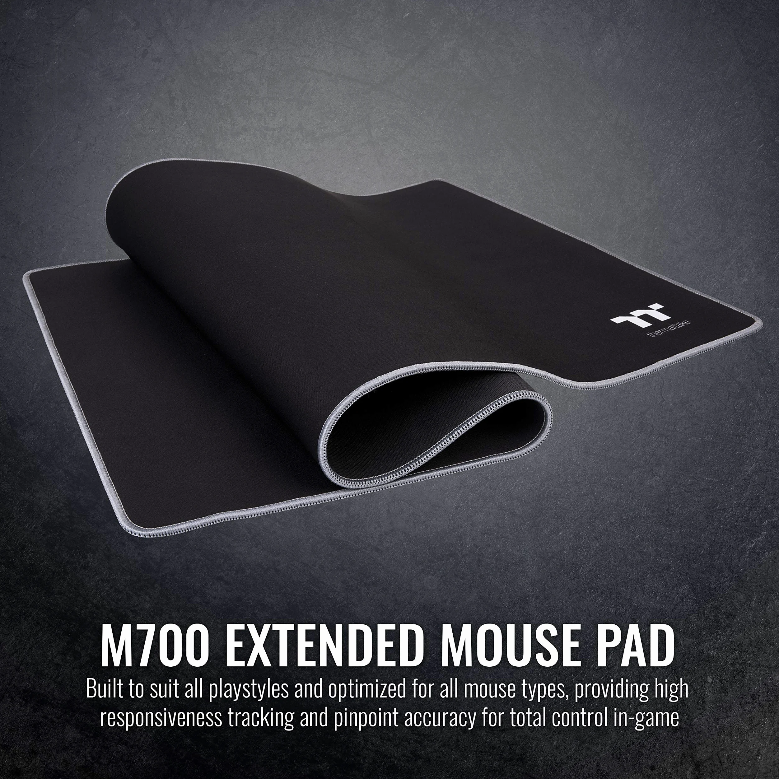 Thermaltake M700 Tappetino per mouse da gioco con superficie liscia/bordo da cucito solido/resistente agli spruzzi/base in gomma antiscivolo, 900 mm x 400 mm, MP-TTP-BLKSXS-01