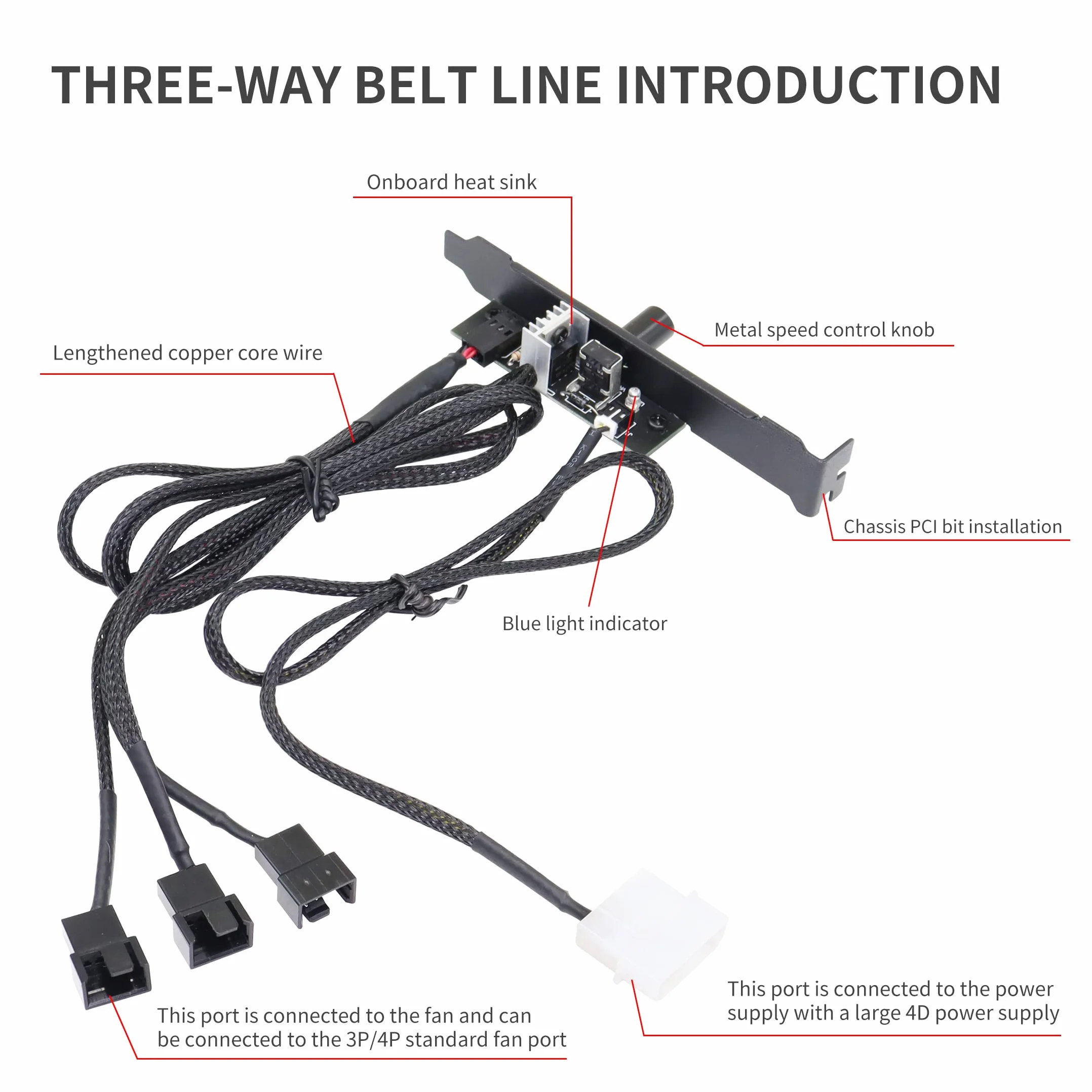 YACSEJAO Hub per ventola di raffreddamento processore 12V 3/4 pin PC 3 canali controllo velocità ventola