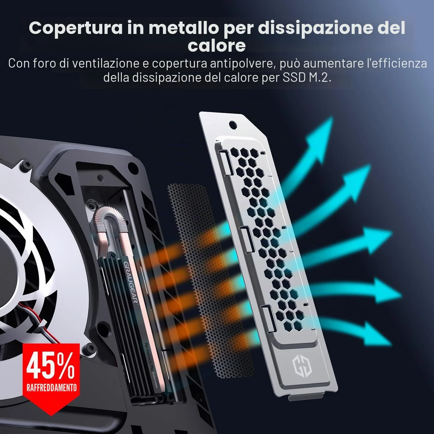 GRAUGEAR HeatPipe - Dissipatore di calore per M.2 NVMe SSD (2280), PS5 Pro, PS5 Slim, per PlayStation, con copertura antipolvere