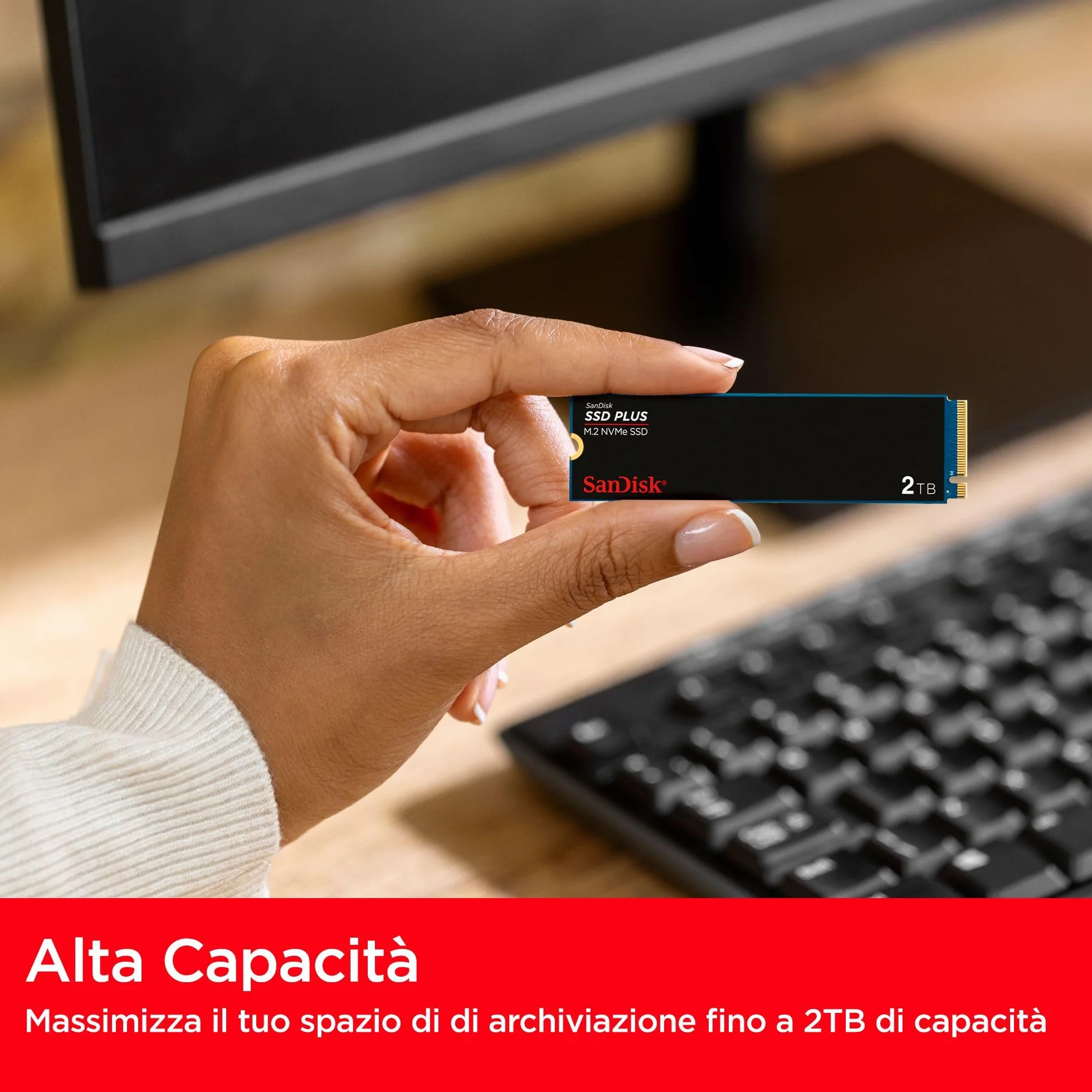 SanDisk SSD Plus 250GB, M.2 2280 PCIe Gen3 NVMe SSD, con velocità di lettura fino a 2400 MB/s