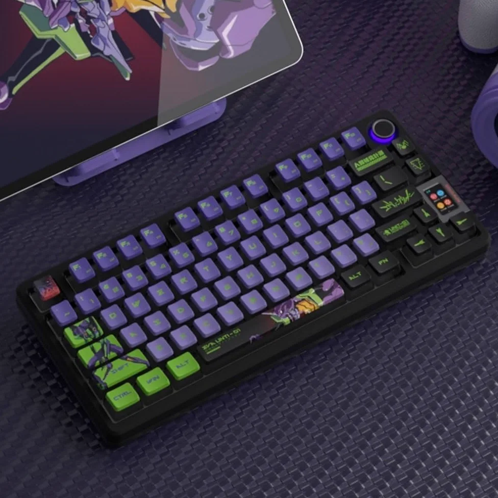 DucKey Copritasti Traslucidi Evangelion, Tastiera da Gioco Meccanica Eva Anime OEM Profilo PBT+Tastiera PC(EVA-01)
