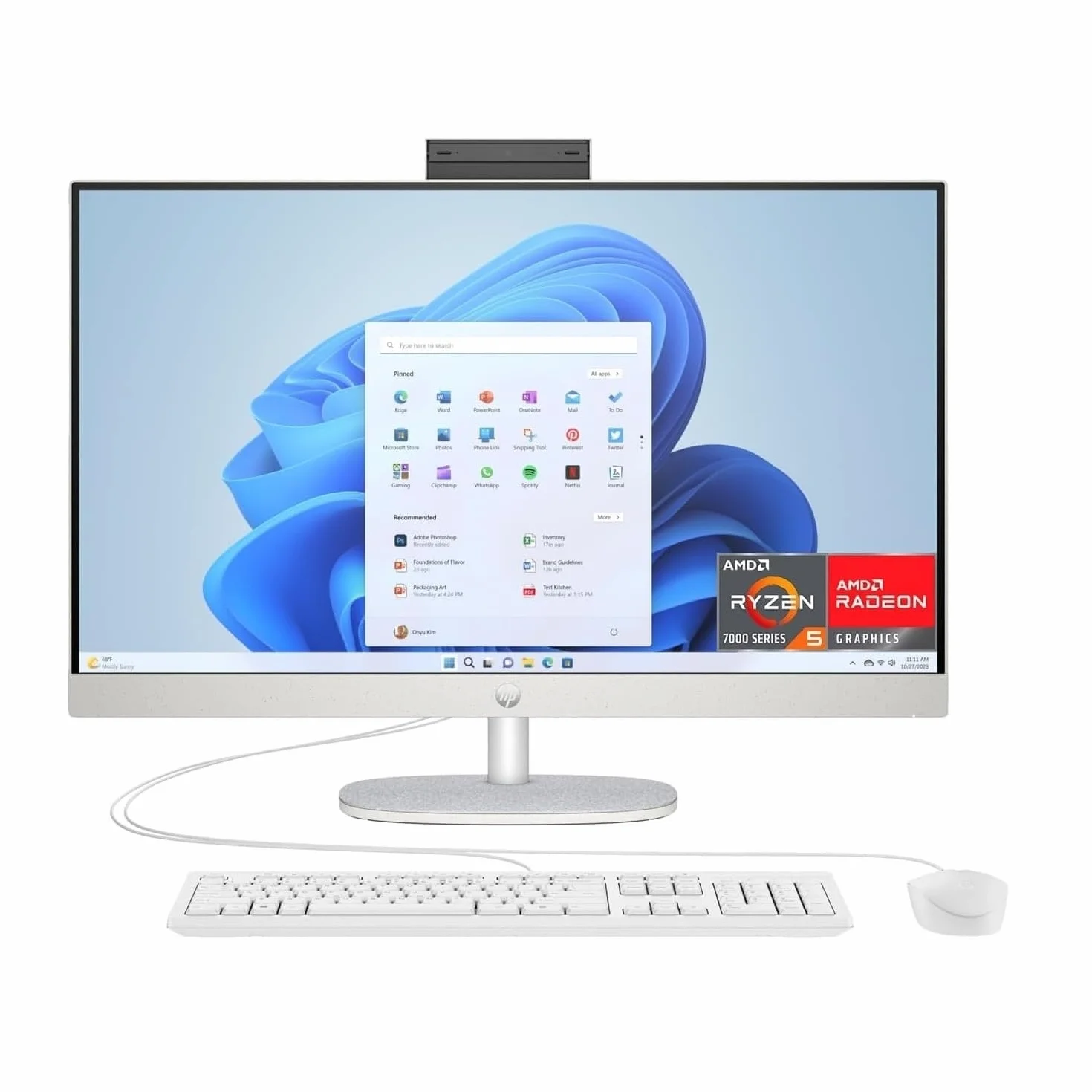 HP 27-cr0011sl All-in-One PC 27" IPS FHD Non Touch AMD Ryzen 5 7520U 16GB RAM 512GB SSD Windows 11 Desktop Bianco