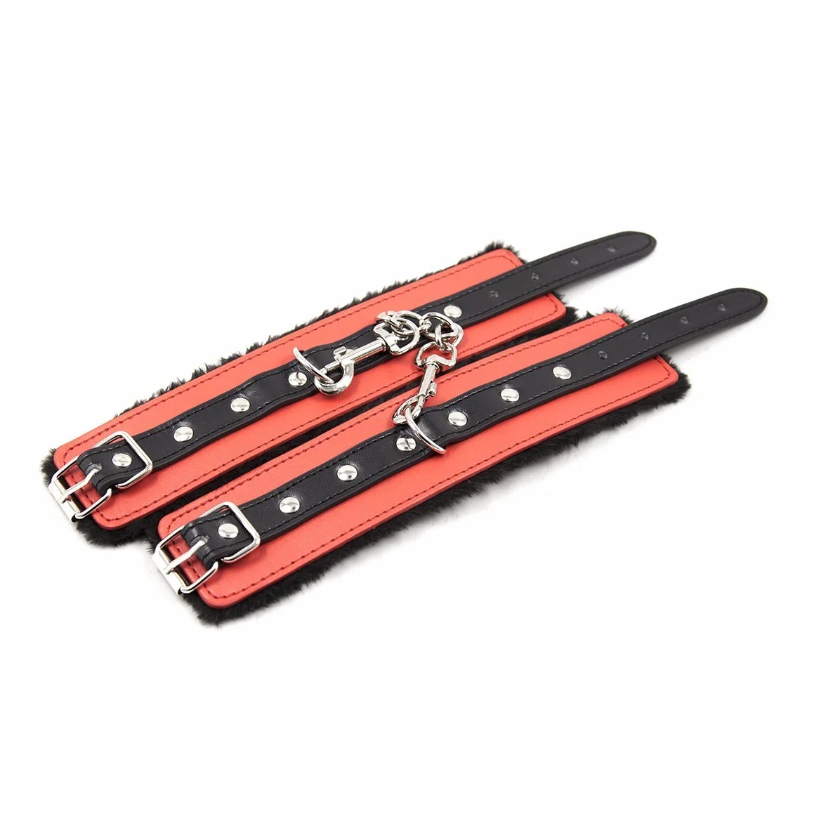 Kit Accessori BONDAGERIE Manette Cavigliere Frustino Benda Gag Silicone Ecopelle 8 Pezzi Sacco Raso