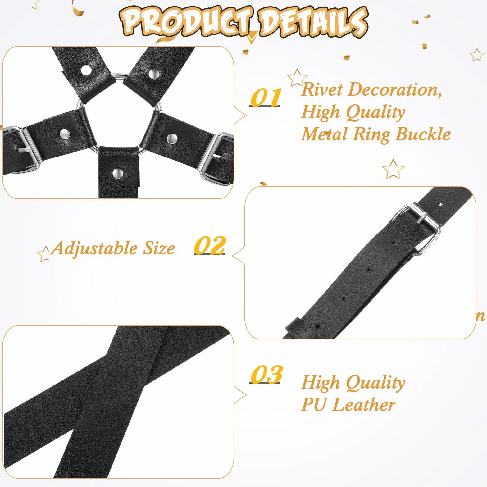 Cintura Pettorale Regolabile Uomo con Anello Fibbia Punk Costume Halloween Nero