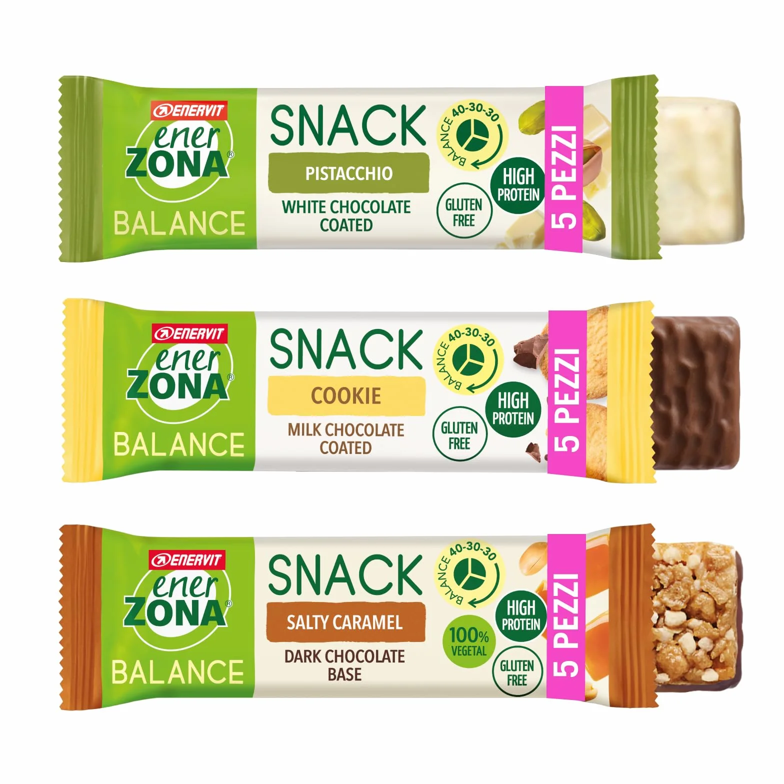 Enervit EnerZona Protein Snack Variety Pack Barrette Assortite 33gr 5 Pistacchio 5 Cookie 5 Salty Caramel