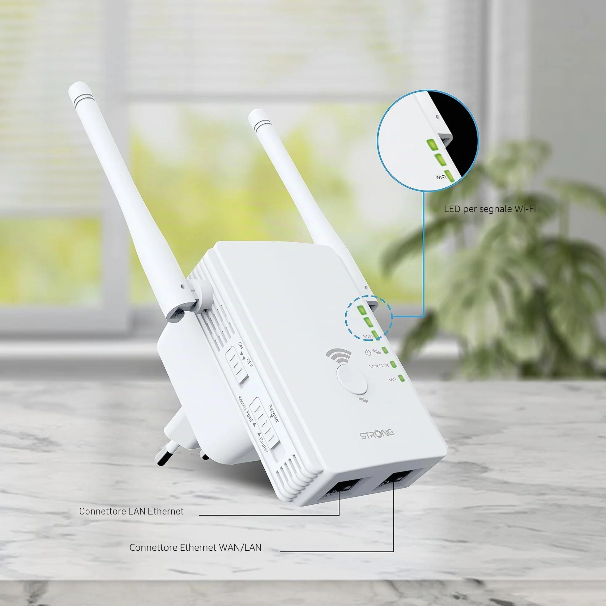 STRONG - Ripetitore WiFi 300 v2 - Amplificatore di Segnale Veloce - Fino a 300 Mbps - Compatibile con tutte le Modem/Router - Casa e Ufficio - Installazione Facile Plug & Play - Bianco
