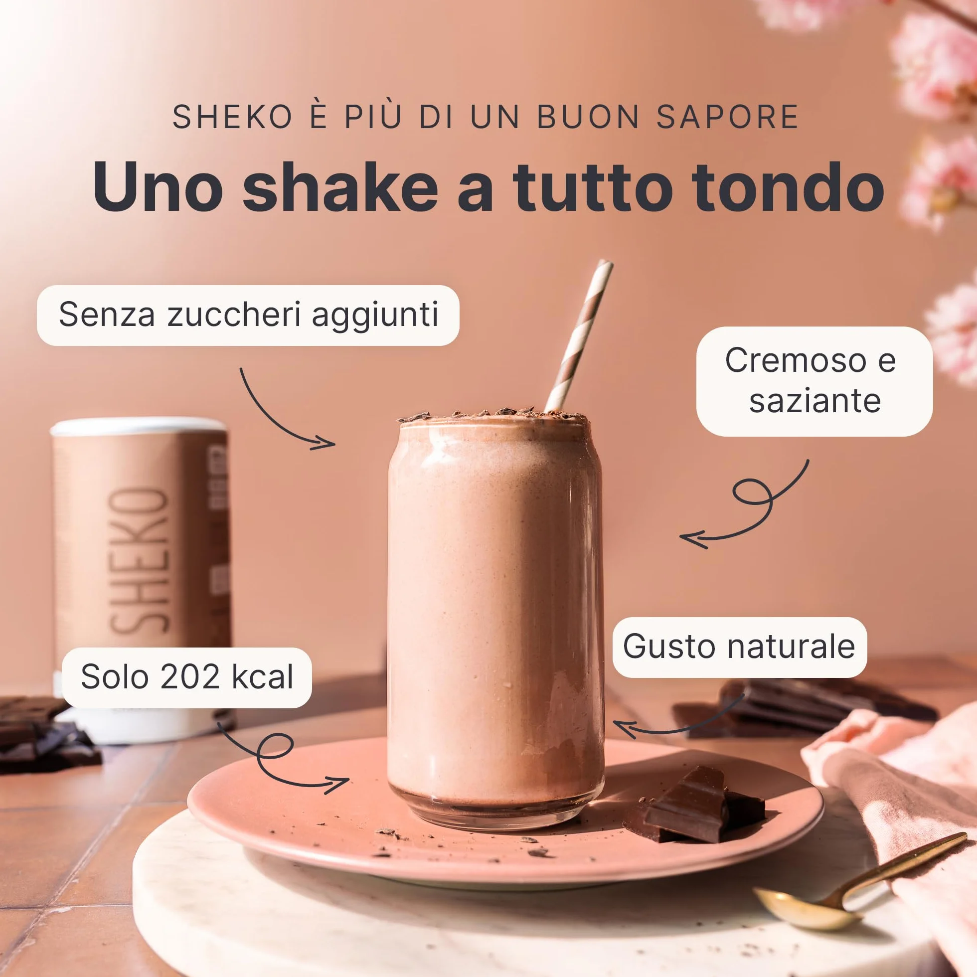 SHEKO Frullato sostitutivo di base 21 porzioni Alto contenuto proteico Gusto naturale Cioccolato 378 g