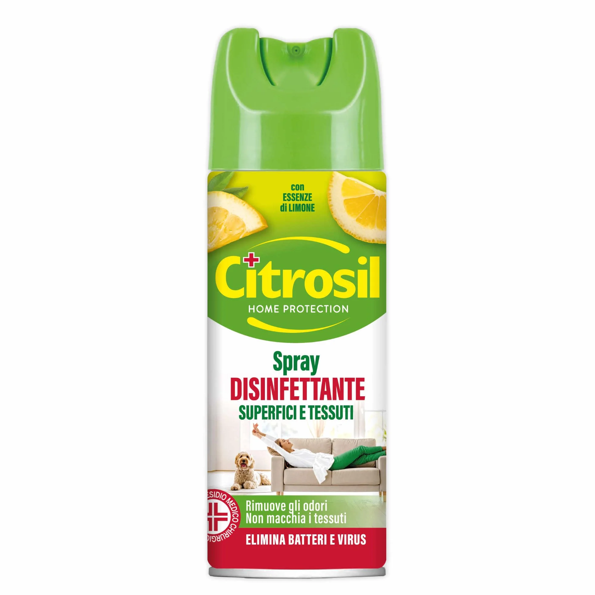 Citrosil Disinfettante Spray 300 ml, Superfici e Tessuti, Elimina 99,9% Virus e Batteri, Limone