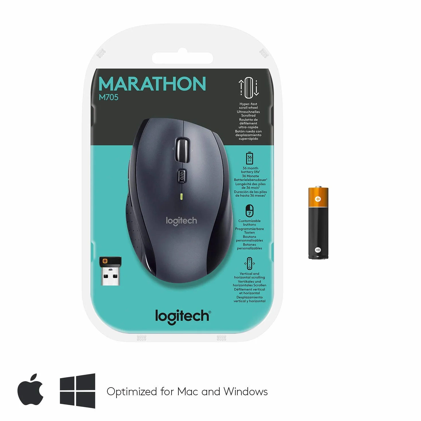 Logitech M705 Wireless Mouse Nero Ricondizionato per Windows Mac Laptop Computer