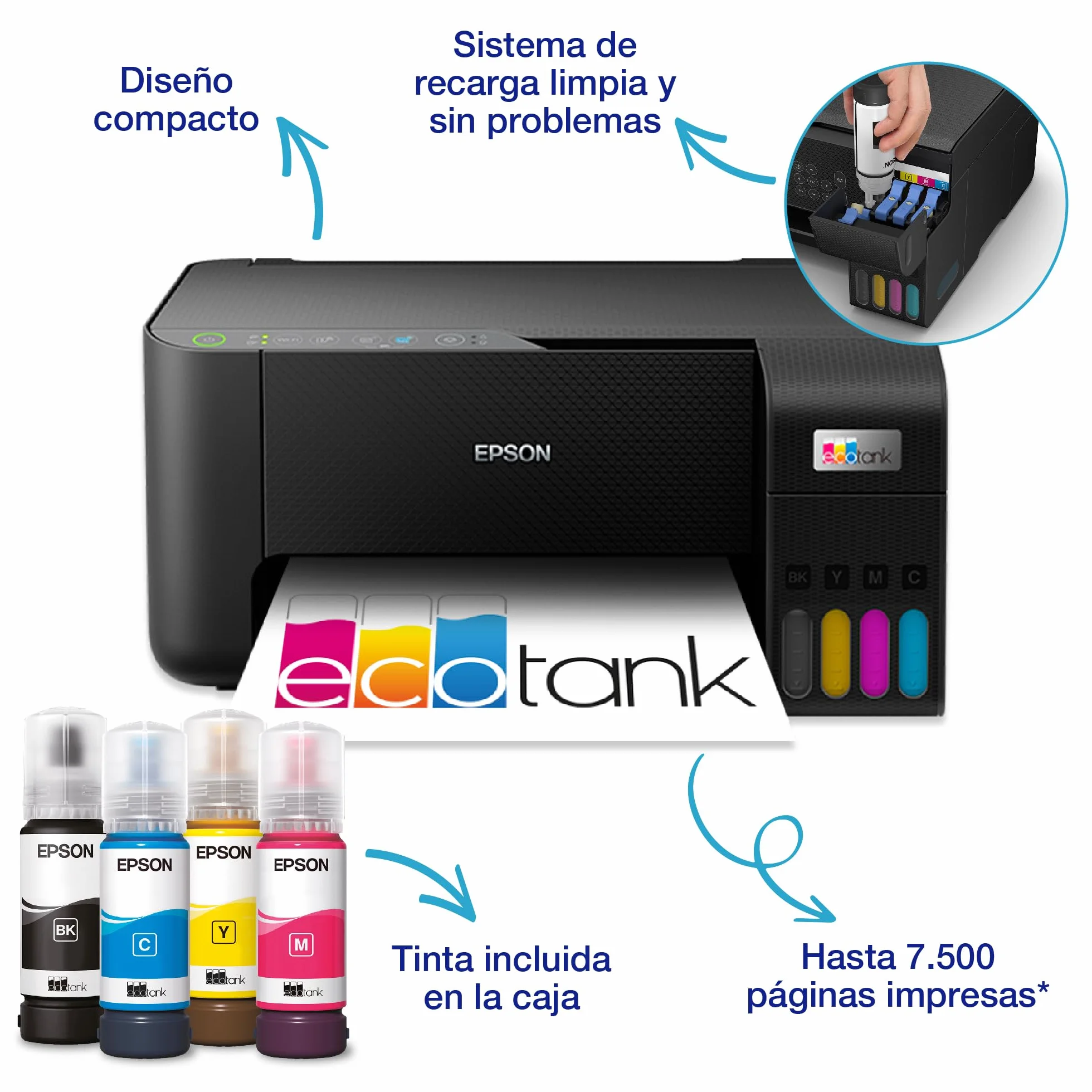 Epson Stampante multifunzione 3-in-1 - - Ecotank ET-2812 - Inkjet - A4 - Colore - Wi-Fi - C11CJ67415