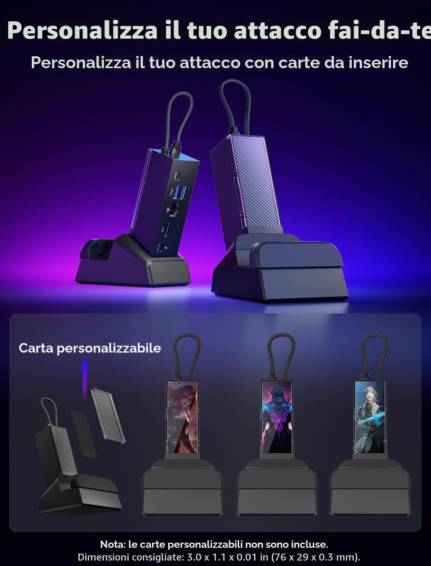 JSAUX Docking Station per ROG Xbox Ally X (2025)/ROG Ally X/ROG Ally X/Steam Deck/Legion Go, Dock 6 in 1 con HDMI 4K@120Hz, Ethernet Gigabit, USB-A e USB-C 3.2 Gen 1, ricarica 100W – HB0609 nero