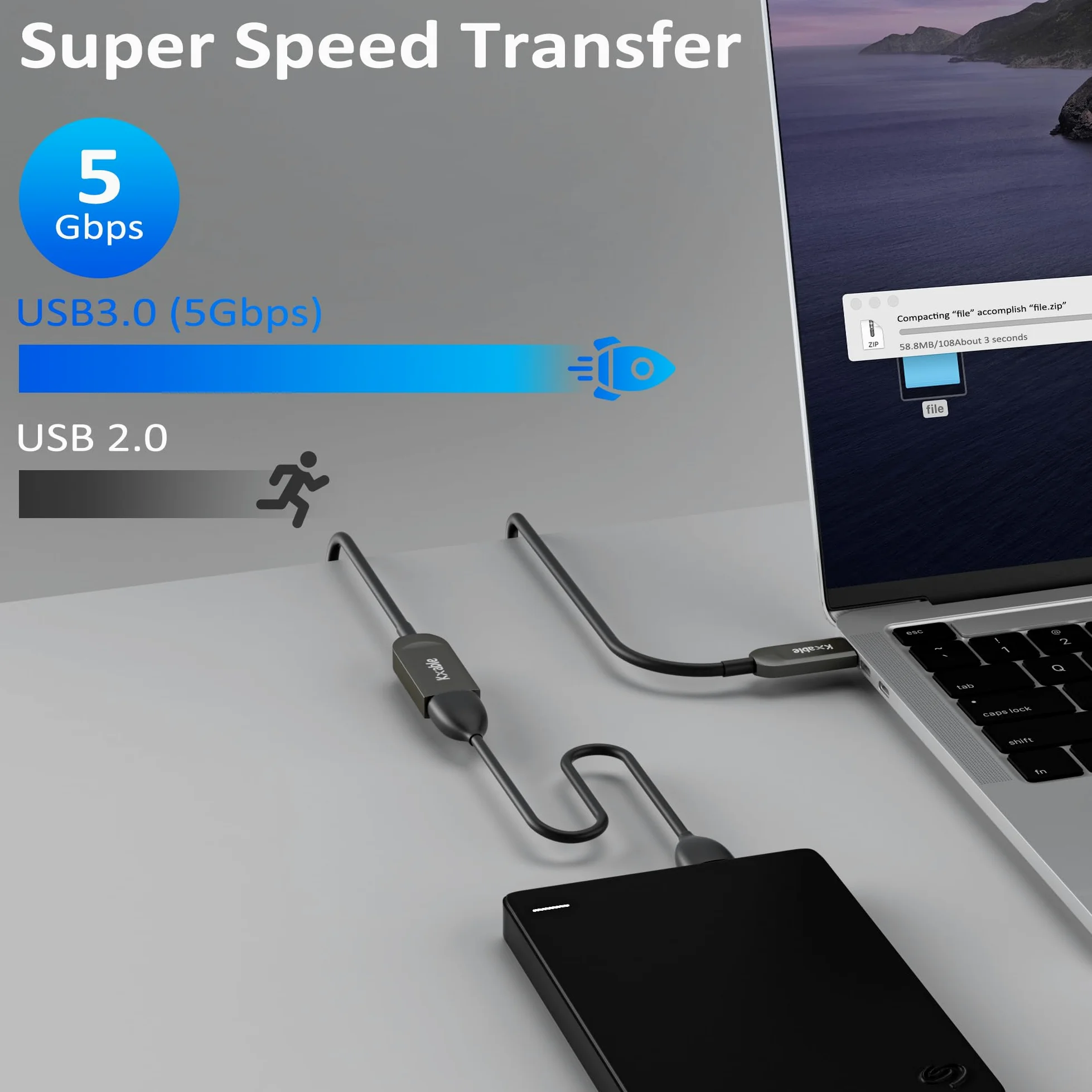 Kxable Cavo di prolunga USB 3.1 da 75 piedi, USB attivo ottico maschio a femmina, trasferimento dati ad alta velocità 10 Gbps, compatibile con USB 3.0 e USB 2.0