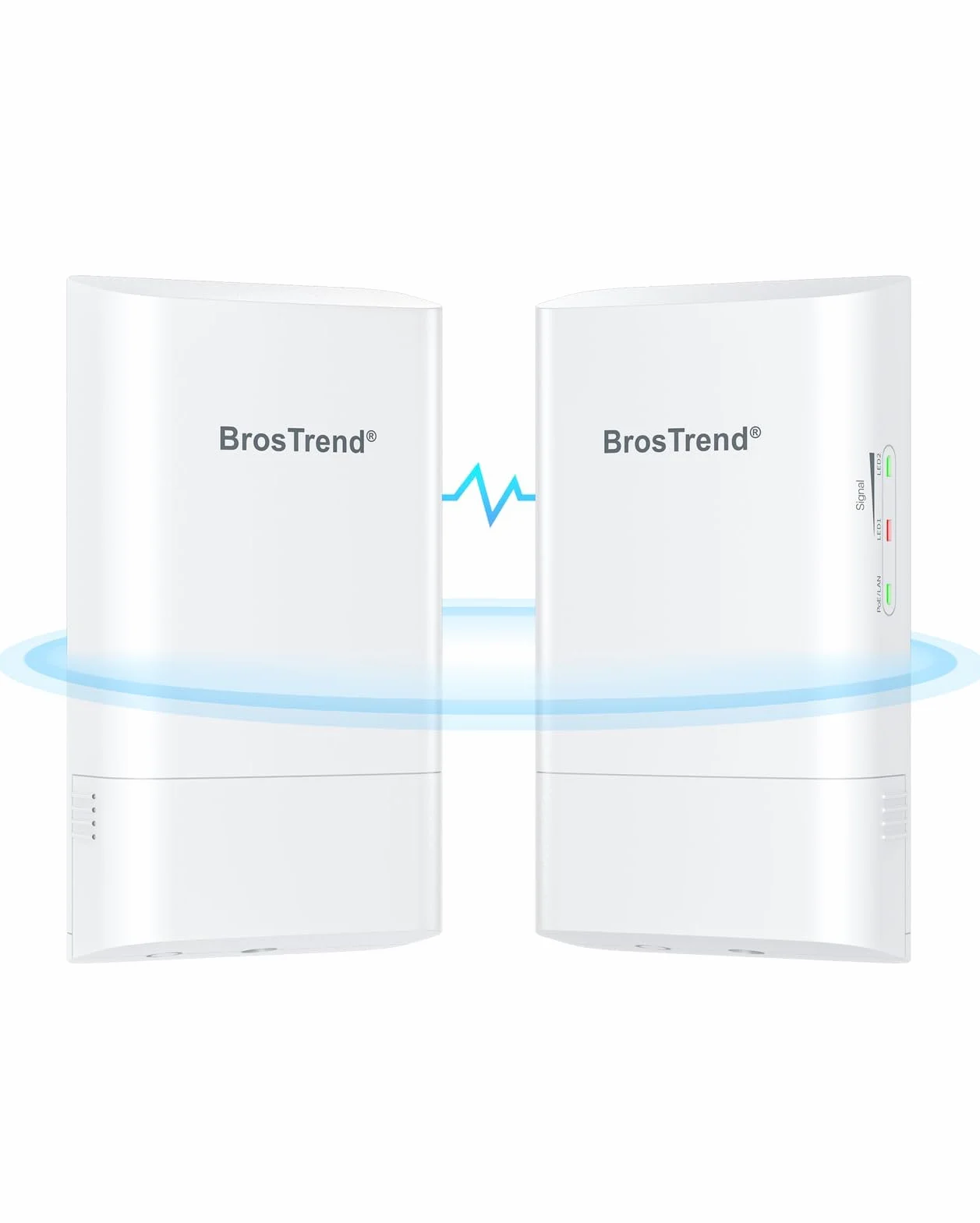 BrosTrend 5GHz 867Mbps Ponte WiFi Esterno, Plug e Play 1KM Lunga Portata Ponte Wi-Fi Internet per PtP/PtMP, Punto a Punto WiFi Bridge Outdoor CPE, Wireless Bridge con Adattatore PoE Passivo Pacco da 2