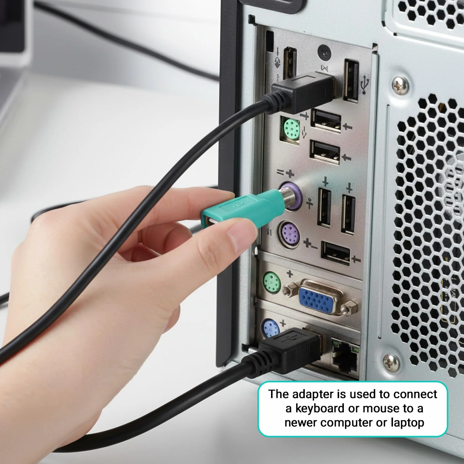 Xthrotsenk 2 adattatori PS/2 a USB-A da maschio a femmina, adattatori per tastiera PS2, jack PS-2, spina USB A, ricambio per mouse, tastiera, PC, laptop, notebook, viola/verde