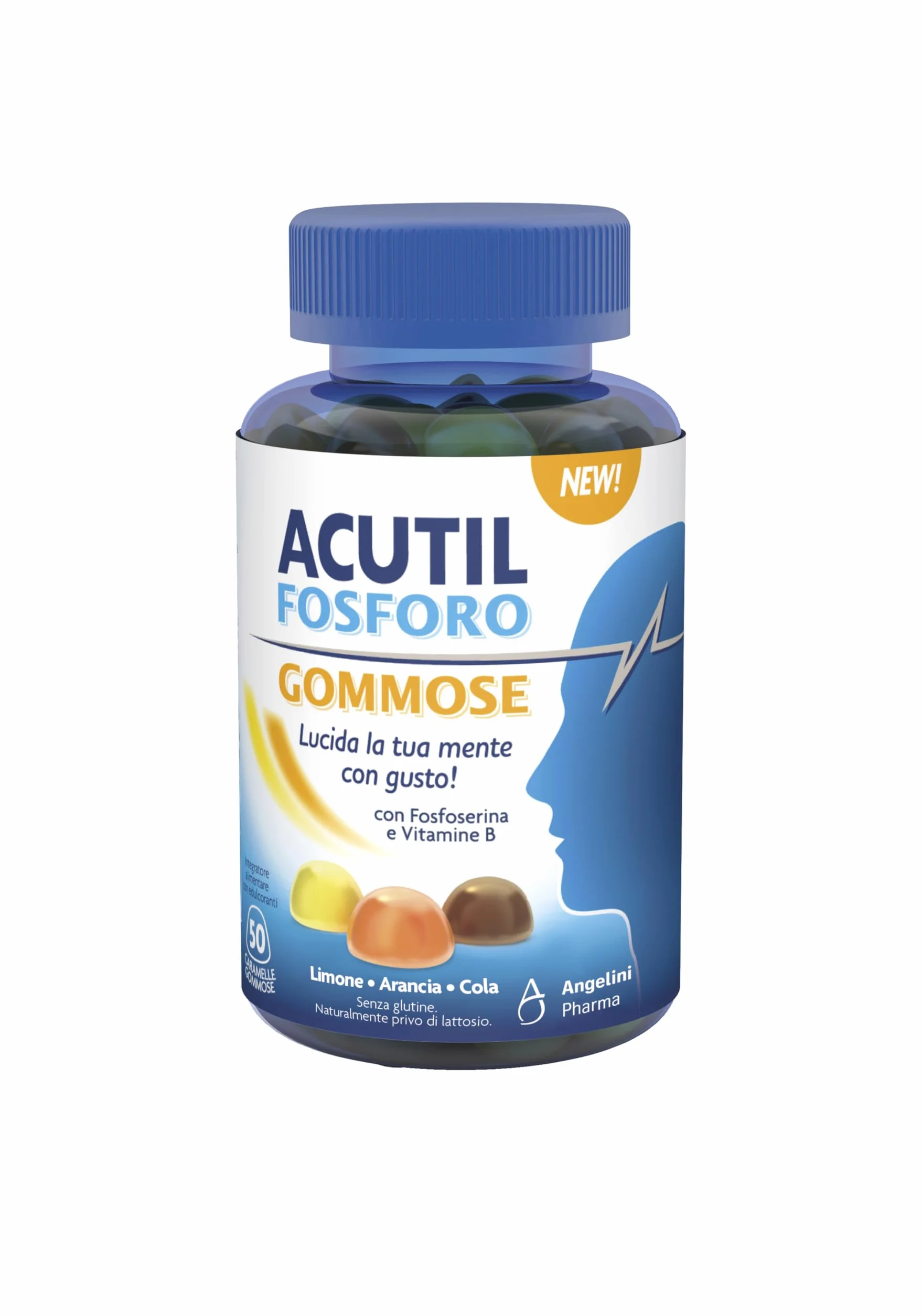 Acutil Fosforo Gommose, Integratore Alimentare con Vitamine B2, B6, B9, Fosfoserina e Zinco, 50 Caramelle Gommose