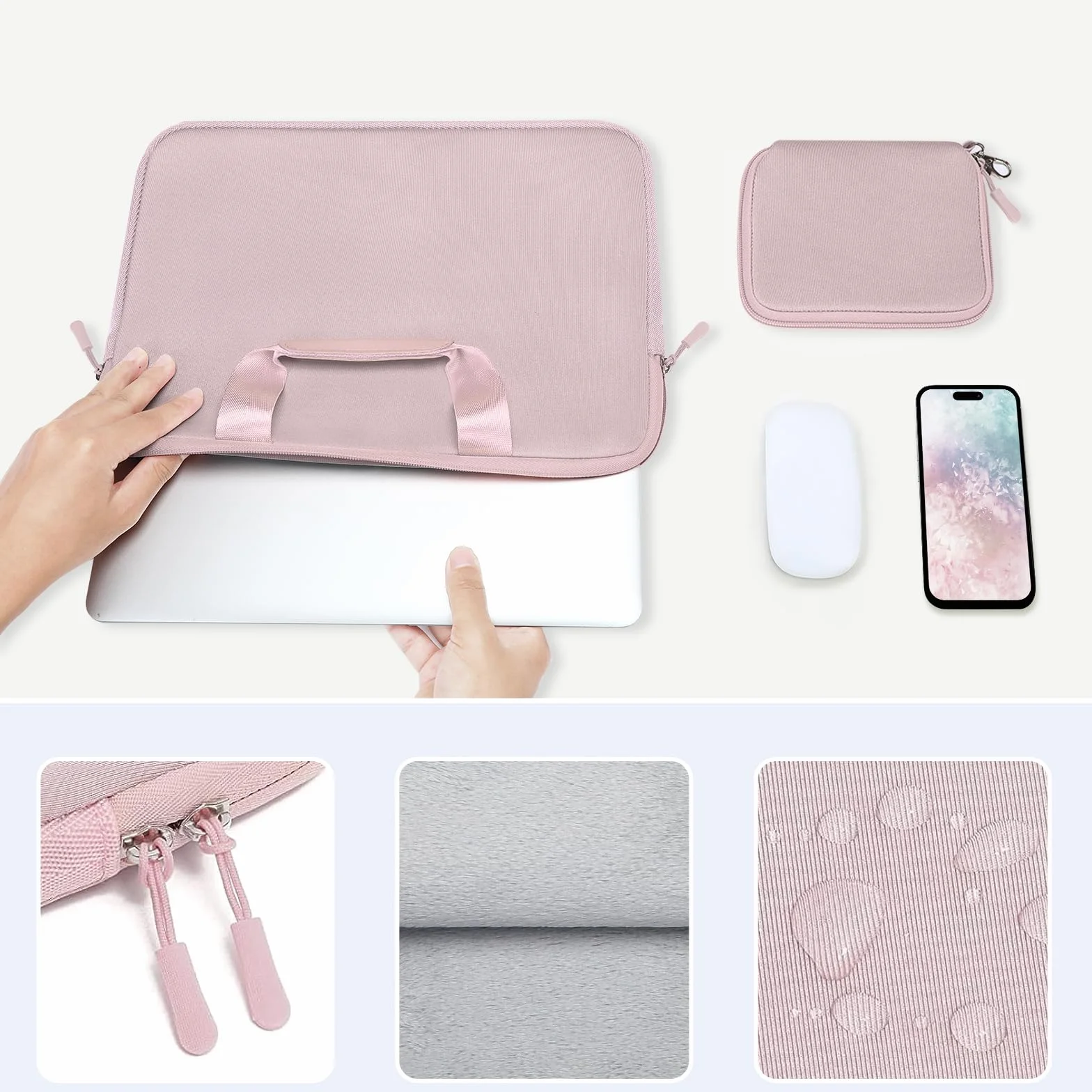 MOSISO 13.3 Pollici Custodia Borsa, 13-13.3 Pollici Porta PC Laptop Compatibile con MacBook Air/Pro 13 / Pro 14, HP Dell ASUS, Borsa Computer Neoprene Maniglia&Borse Piccola Staccabile, Rosa