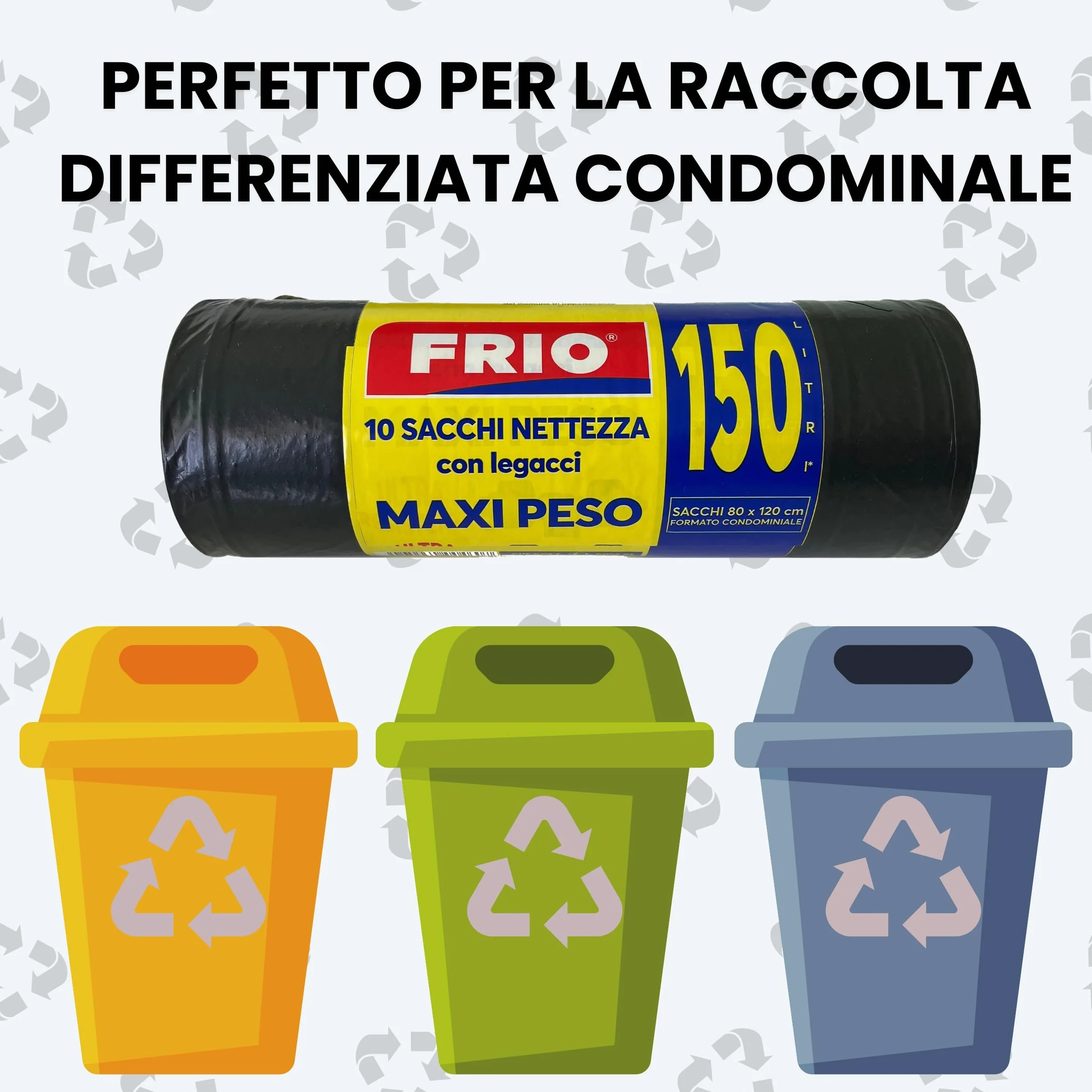 FRIO Sacchi Spazzatura 150L 80x120 cm MAXI PESO 50 Pezzi Legacci