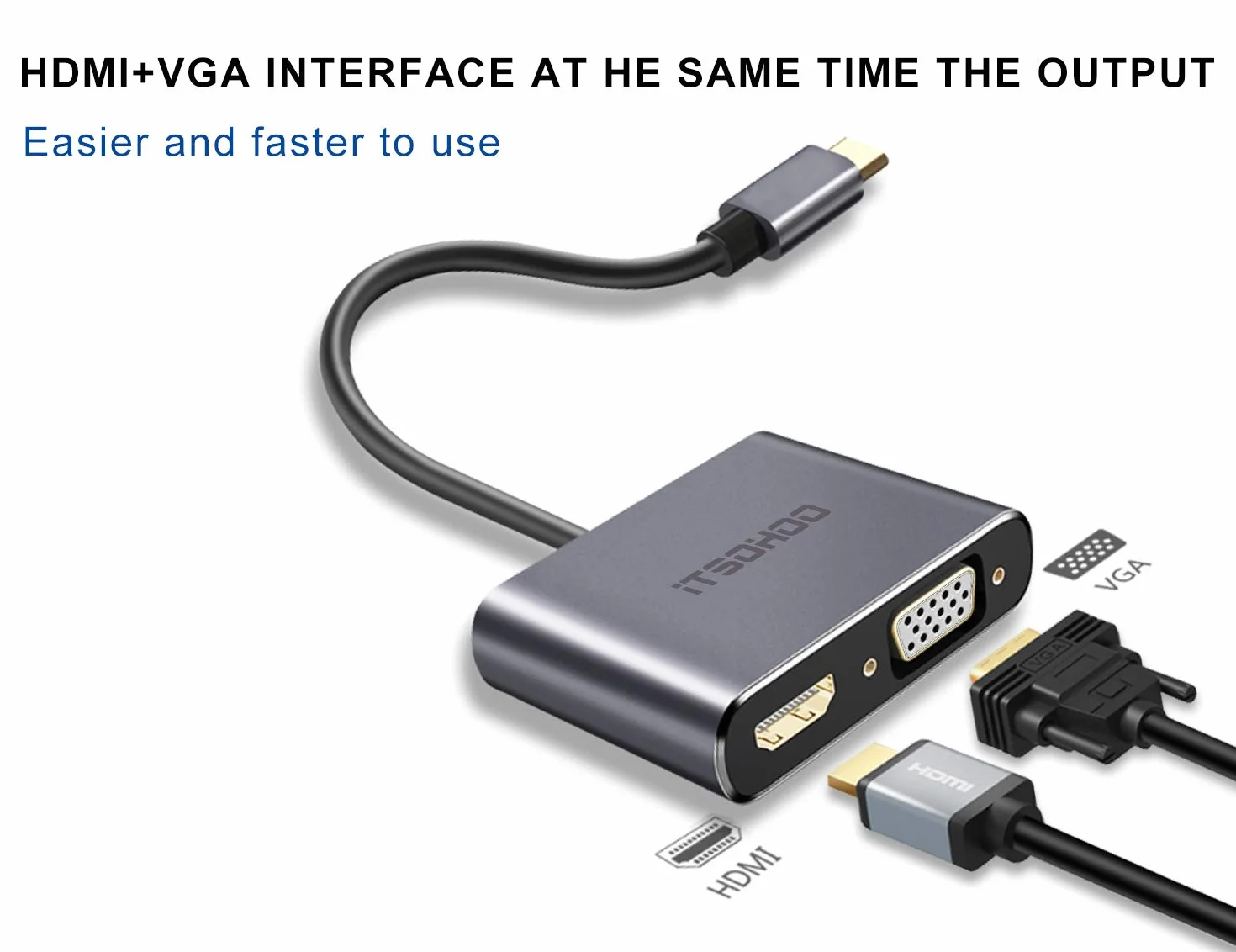 Adattatore da USB C a HDMI VGA, Convertitore da USB tipo C Thunderbolt 3 a VGA HDMI 4K per MacBook Pro/Air 2020 2019, iMac, Dell XPS 13/15, Surface Go, Galaxy S20, Chromebook