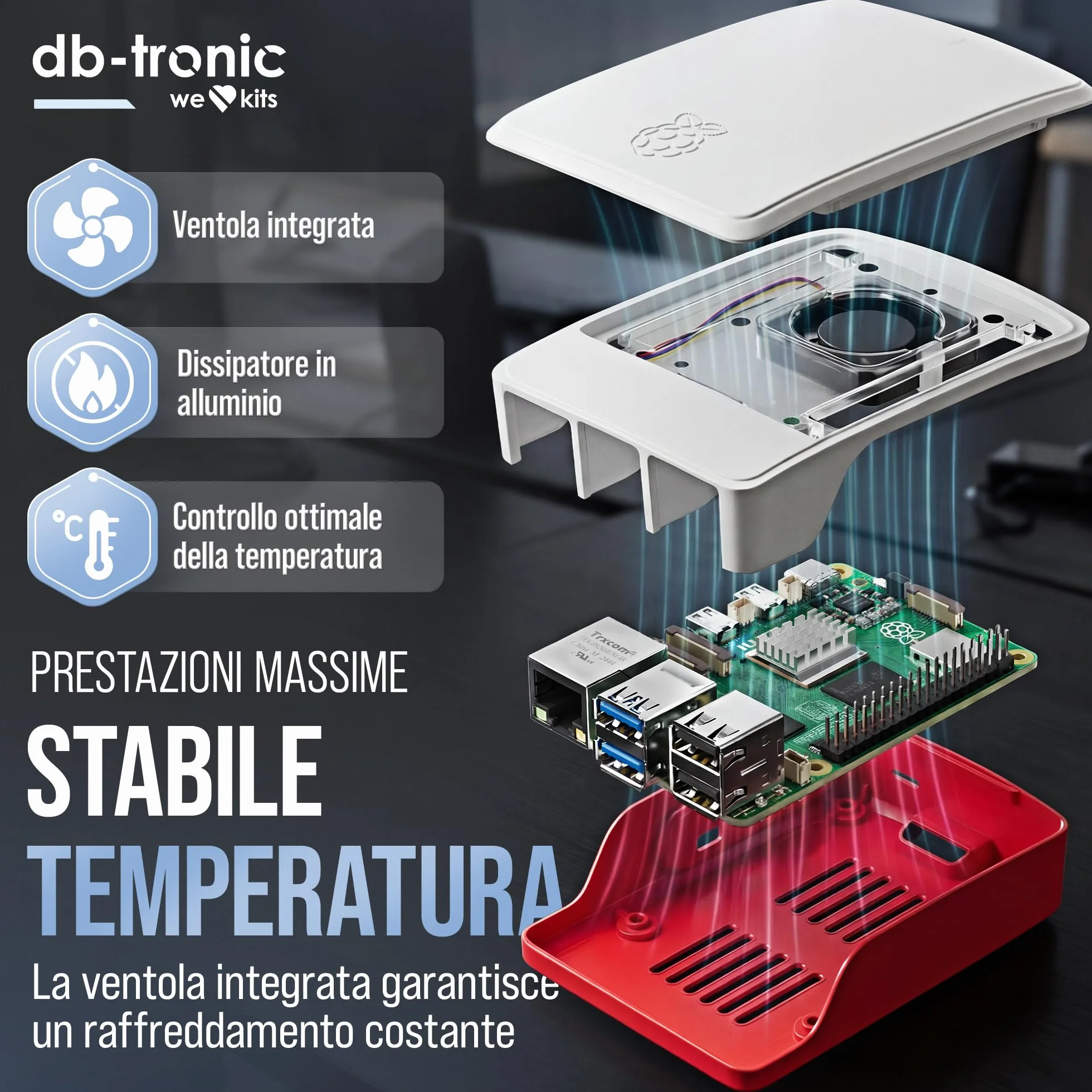 Raspberry Pi 5 4 GB Starter Kit 64 GB Edizione con Alimentatore 27 W Alloggiamento Ventola Cavo Micro HDMI 4K per Home Assistant Smart Home
