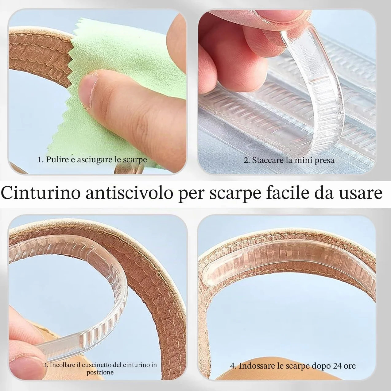Cuscinetti antiscivolo in silicone trasparente per scarpe da donna, adesivi in gel ad alta aderenza, 24 pezzi