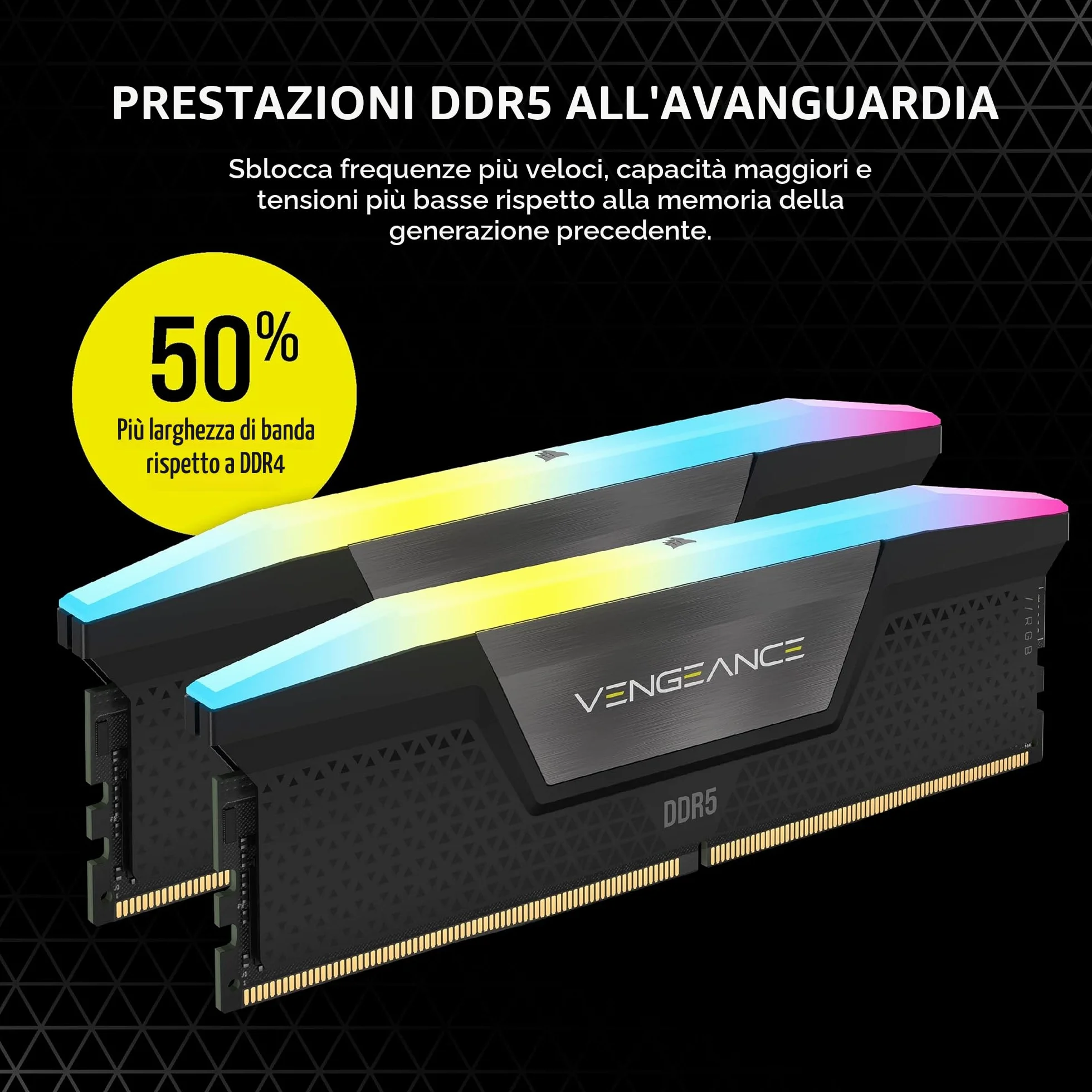 CORSAIR VENGEANCE RGB DDR5 32GB (2x16GB) DDR5 6000MHz CL30 AMD EXPO Intel XMP iCUE Memoria Compatibile per Computer - Grigio (CMH32GX5M2B6000Z30K)