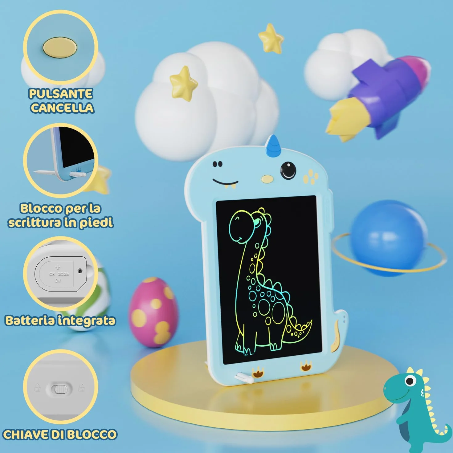 Electight Tavoletta da Scrittura LCD Schermo Colorato per Bambini 3-7 Anni Giocattoli Educativi Regalo Compleanno Blu