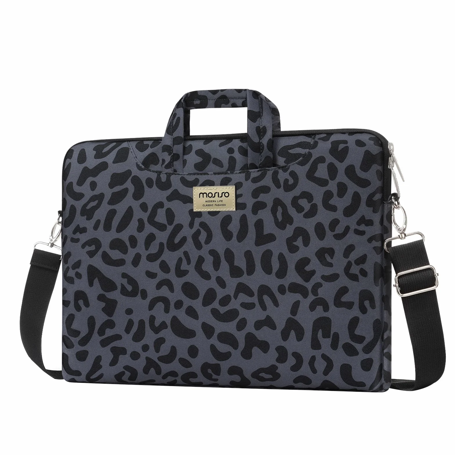 MOSISO Laptop Borsa a Tracolla 15-15,6 Notebook Compatibile con MacBook Air 15 M3 A3114 M2 A2941 2023/Pro 16 2024-2019 M2 A2780 M1 A2485 A2141/Pro 15,Leopardo Grano Custodia per Valigetta con Cintura